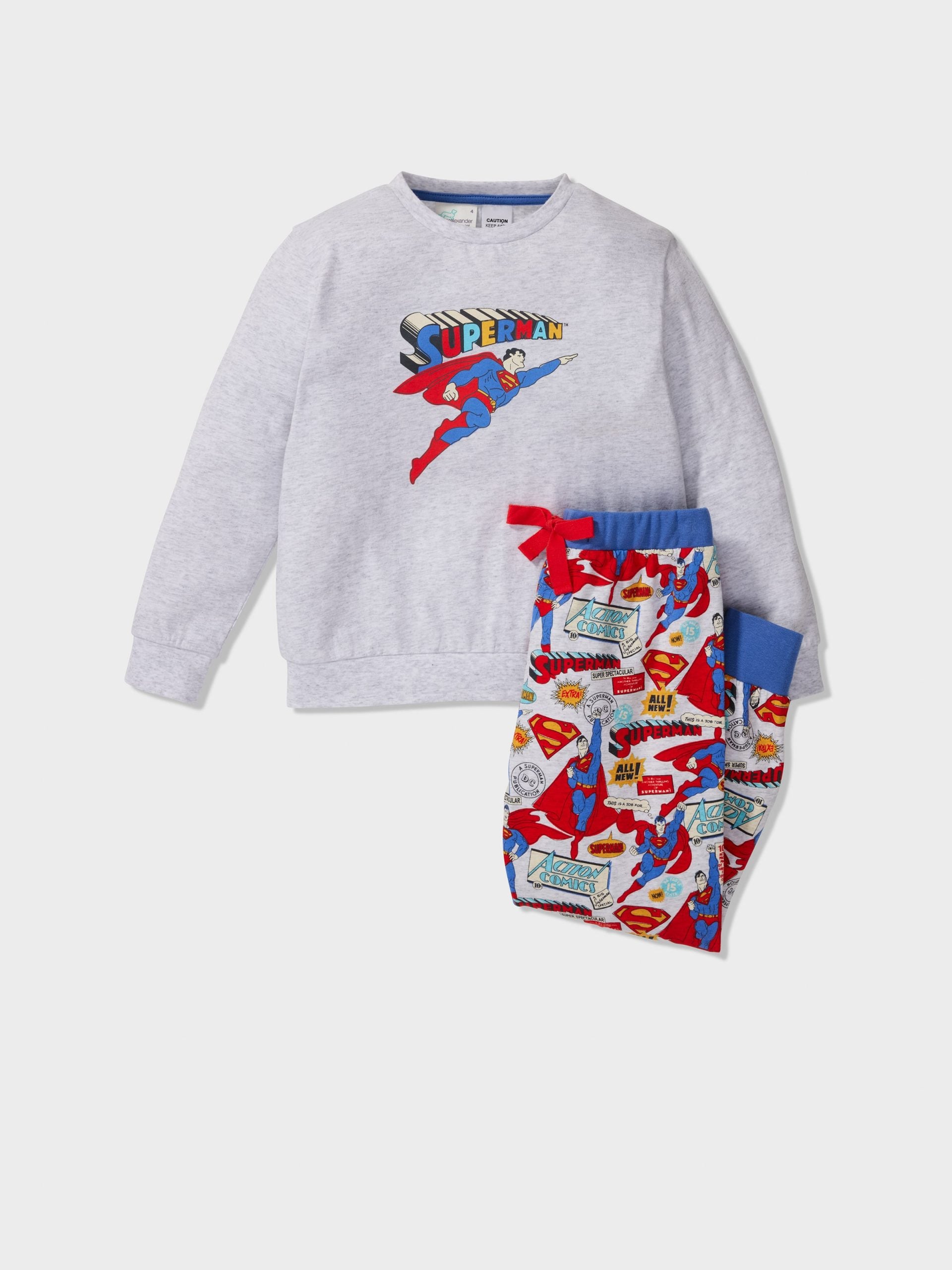 Jnr Boys Superman Comic Long Pj Set Multi image 0