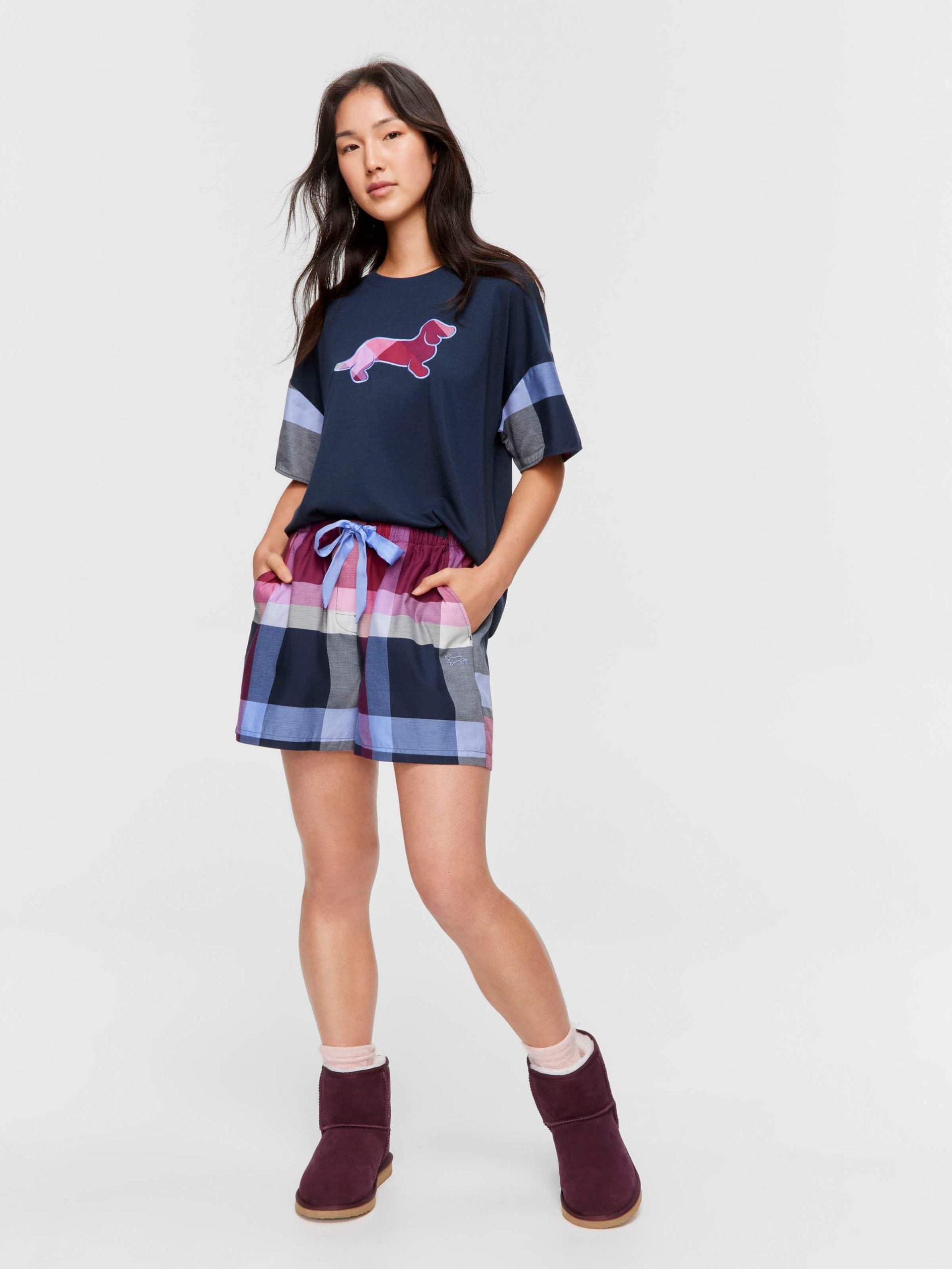 Navy & Maroon Check Mid Short multi image 0