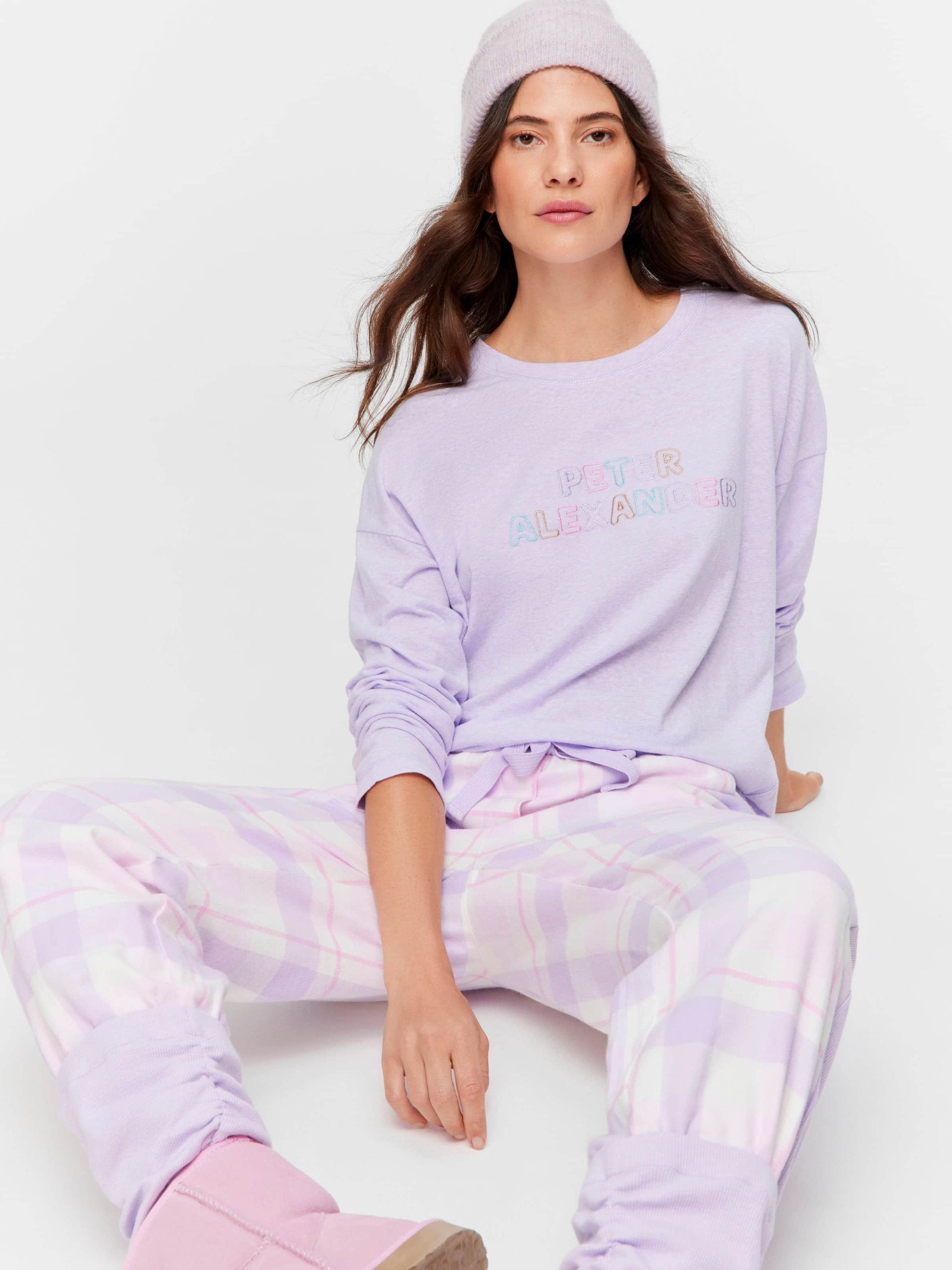 Lilac Check Flannelette Legwarmer Pj Pant multi image 0