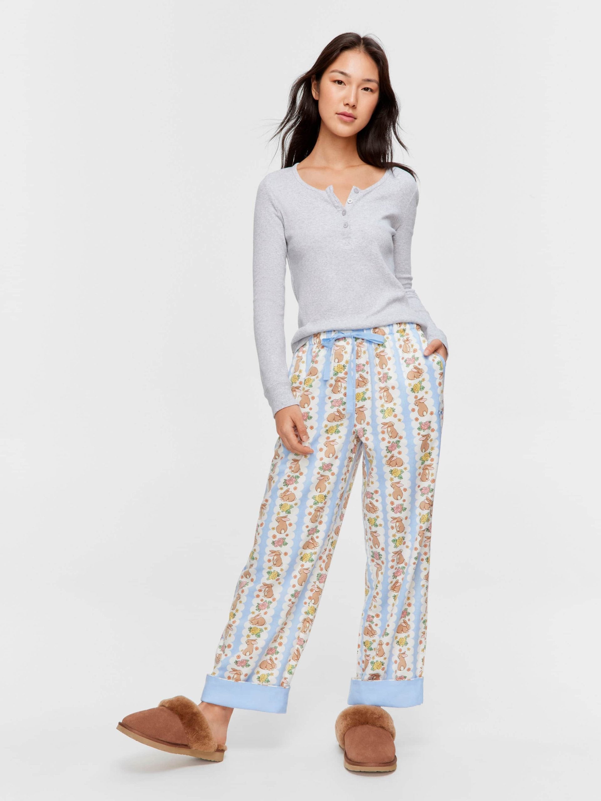 Lilac Bunny Bamboo Flannelette Long Roll Up Pj Pant multi image 0