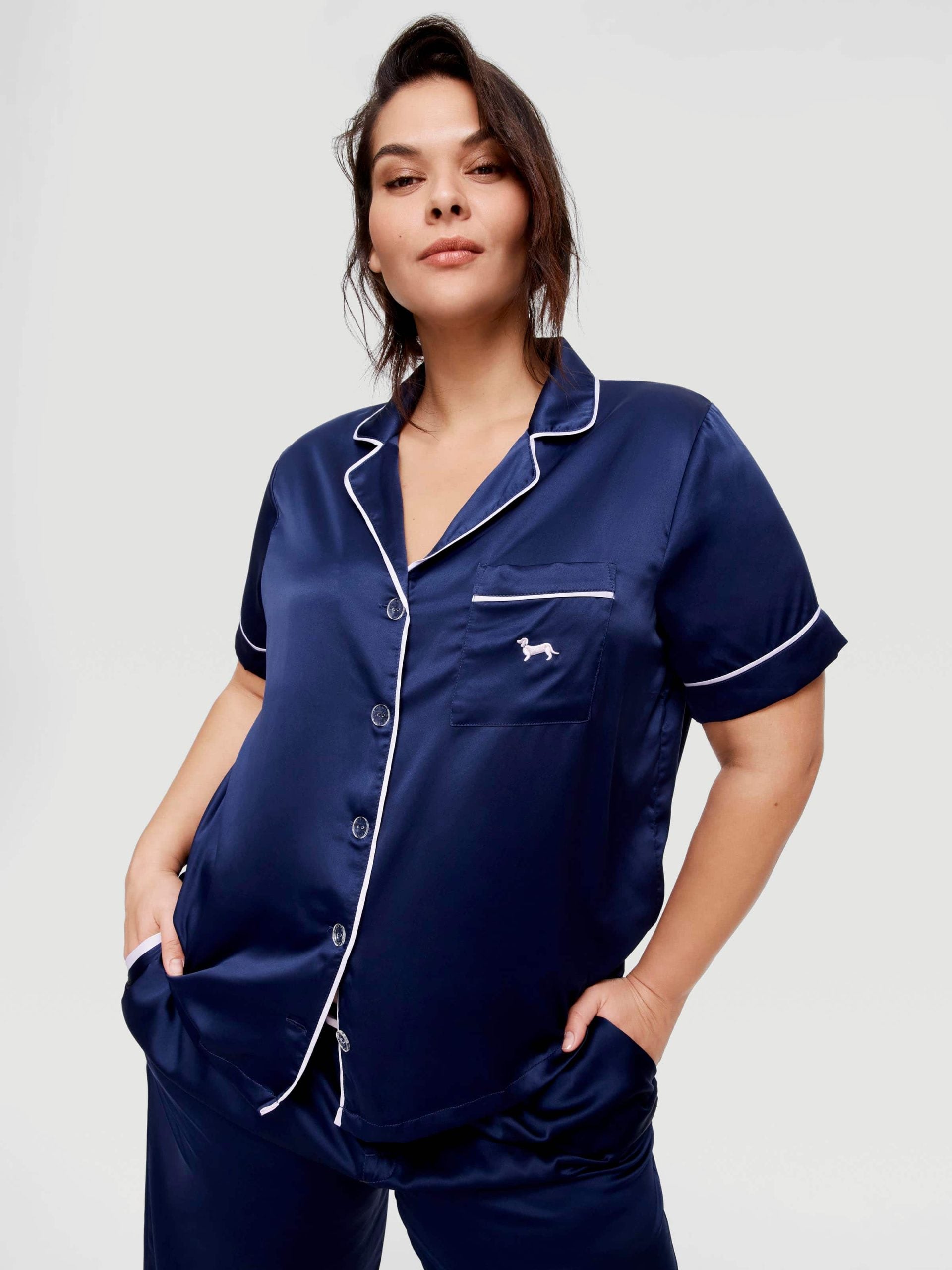 P.A. Plus Navy Tux Luxe Satin Short Sleeve Shirt Navy image 0