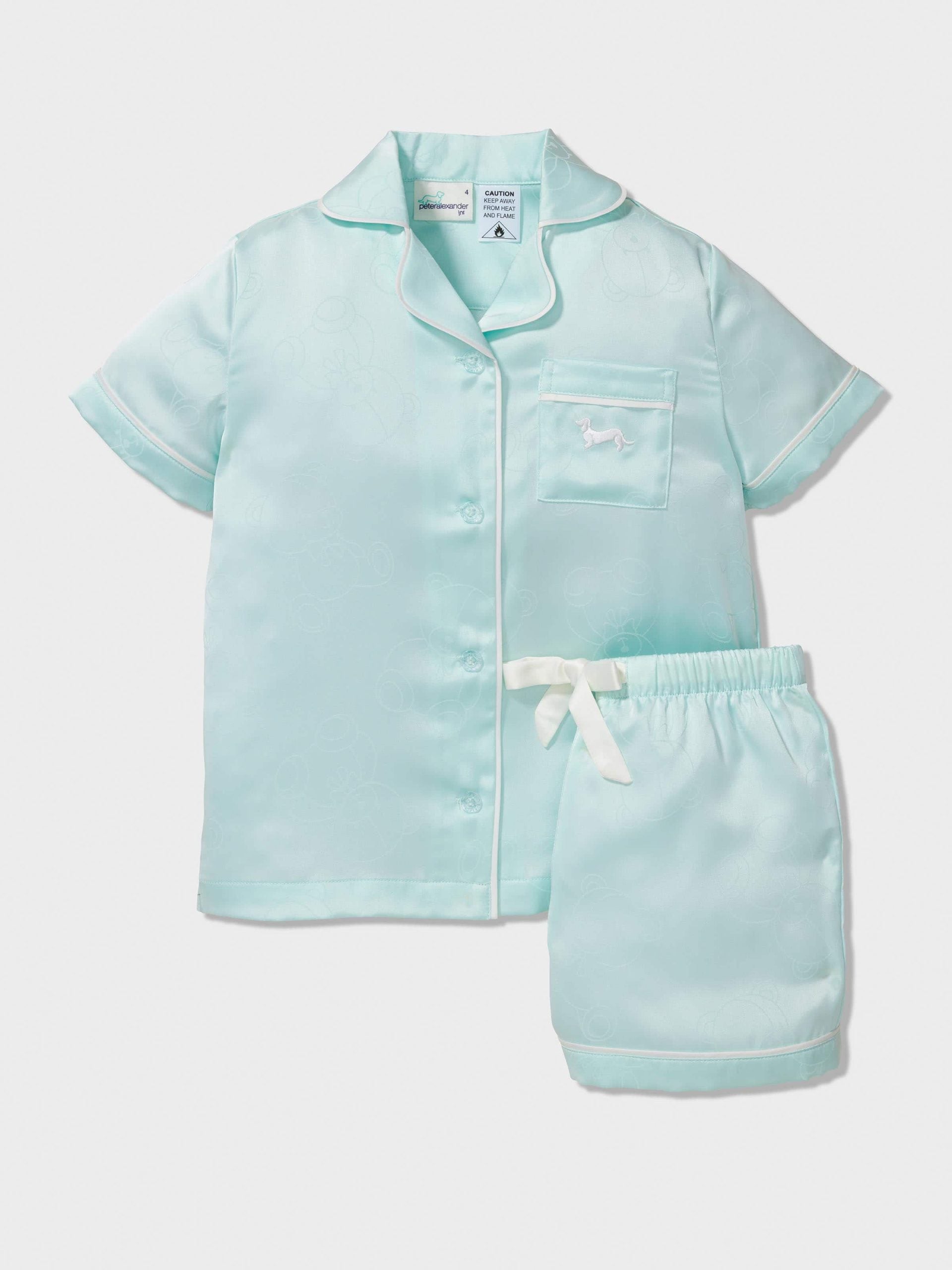 Jnr Girls Teddy Bear Satin Classic Shortie Pj Set mint image 0