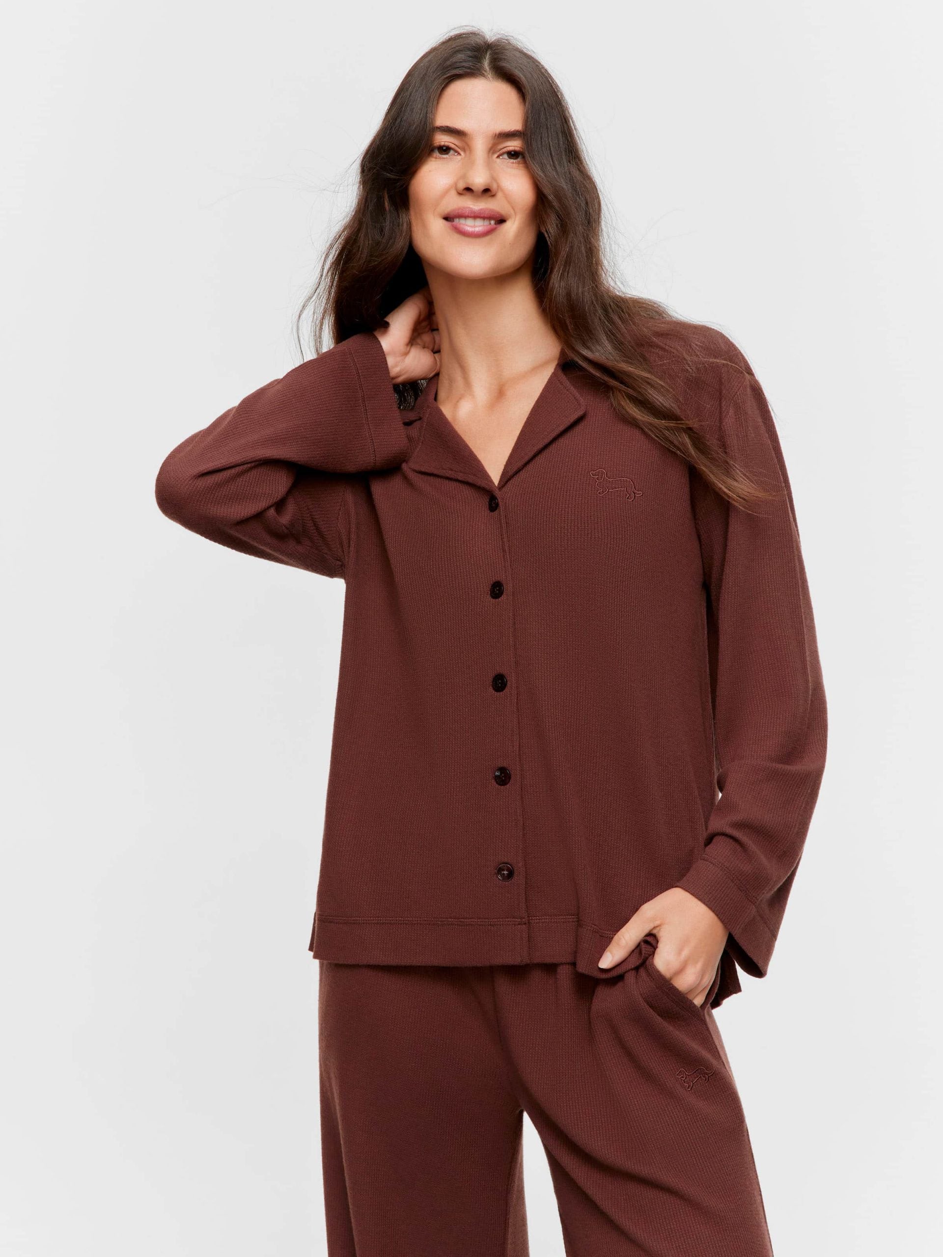 Chocolate Soft Waffle Long Sleeve Shirt brown image 0