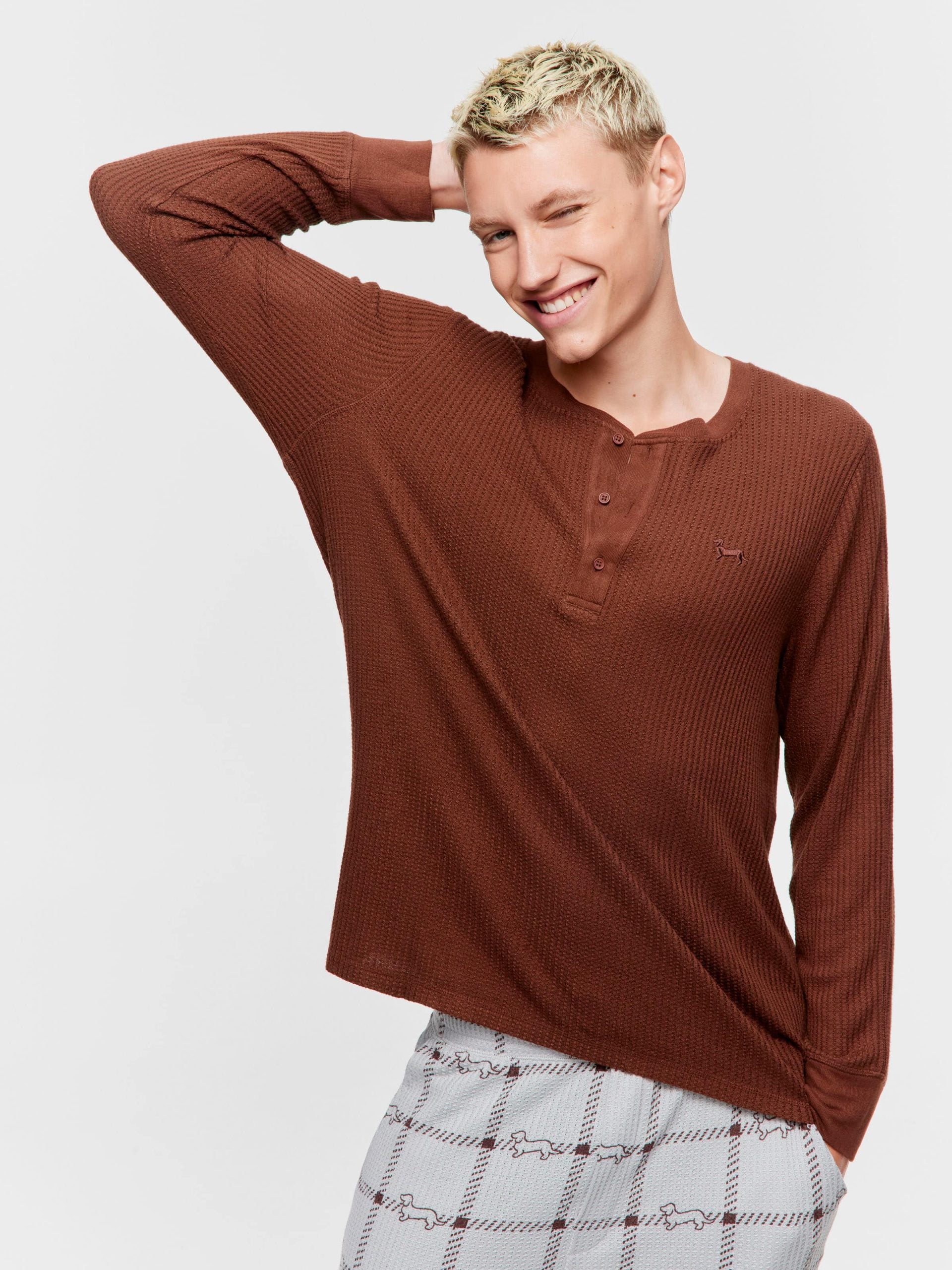 Chocolate Brown Waffle Henley brown image 0