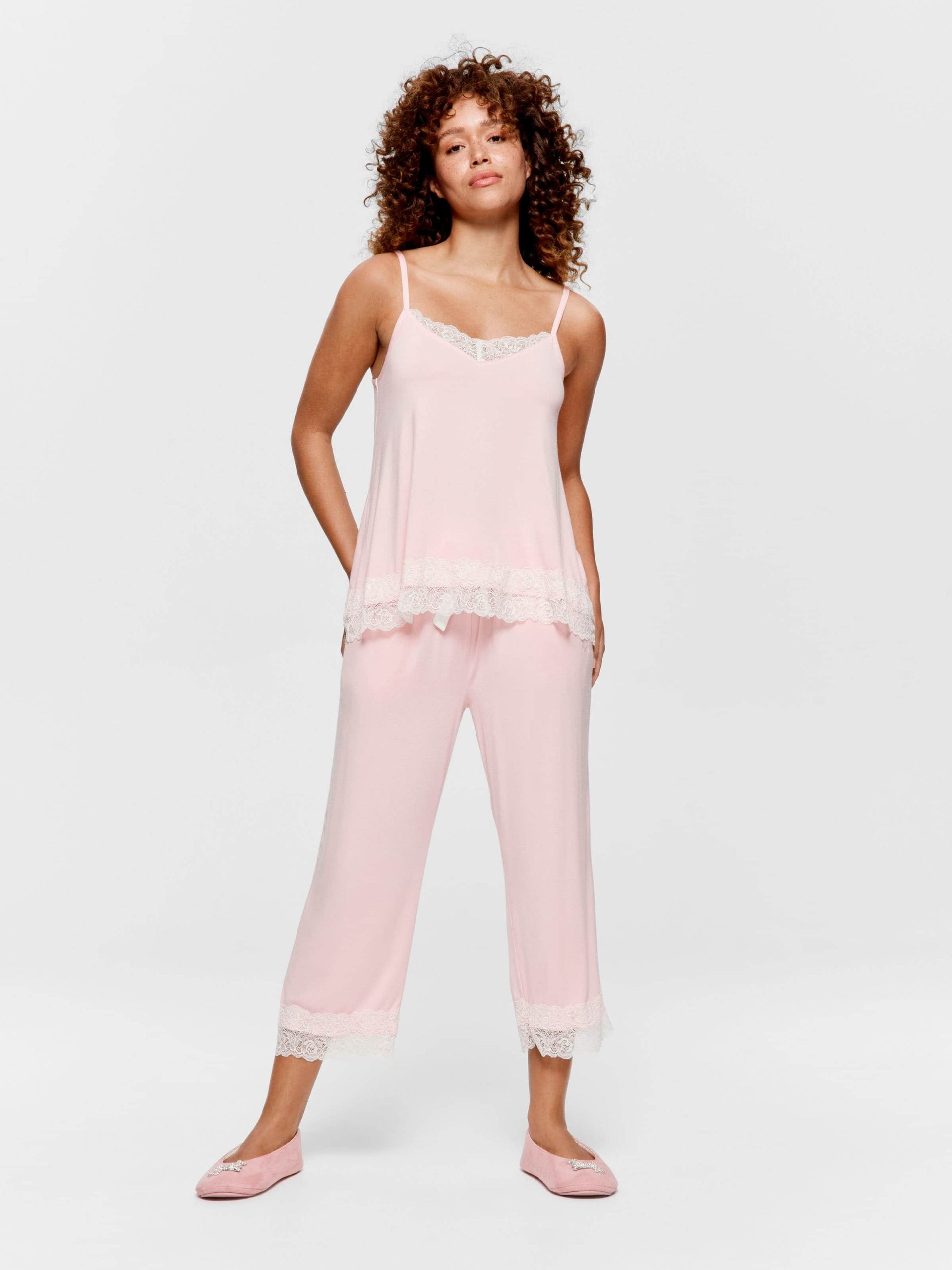 Pink Bamboo Jersey Lace 3/4 Pj Pant palepink image 0