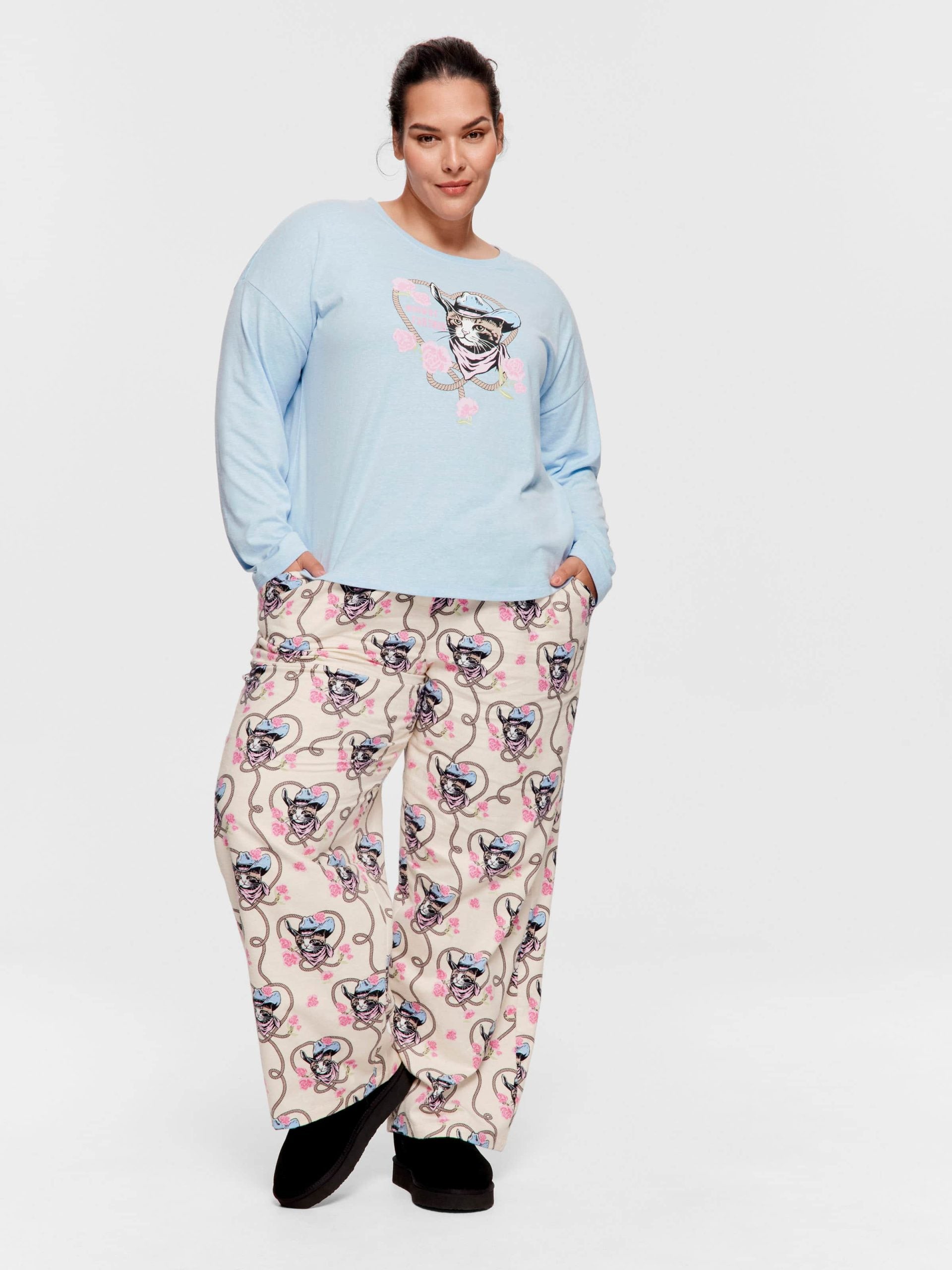 P.A. Plus Cowboy Kitty Long Sleeve Top Pale Blue image 1