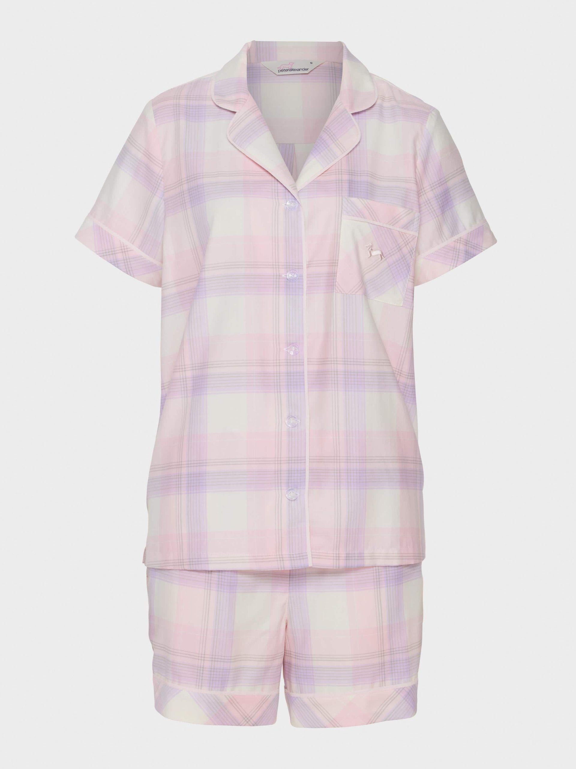 Pink & Lilac Check 100% Cotton Shortie Pj Set multi image 4