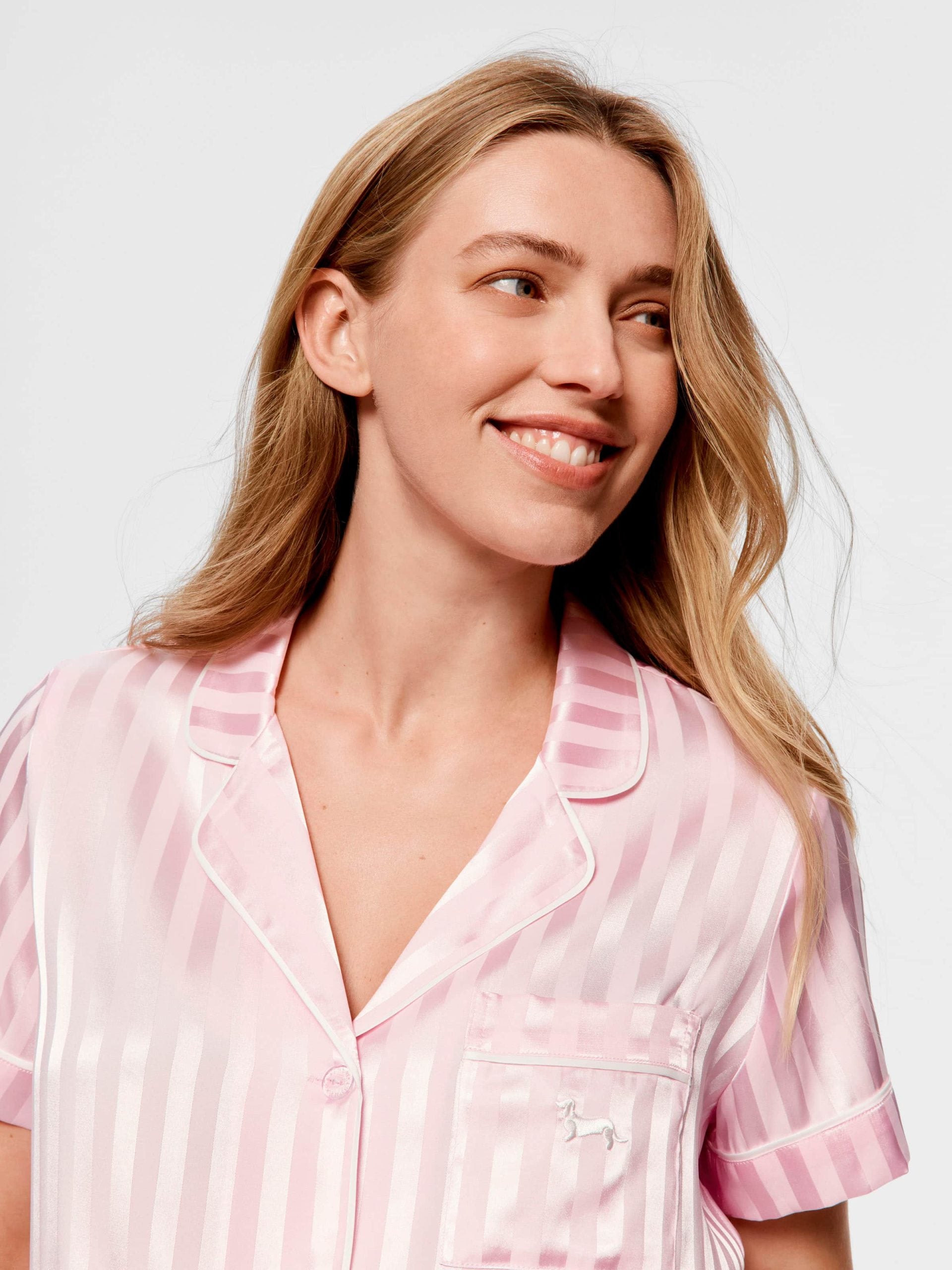 Maternity Pink Stripe Chic Satin Shortie Pj Satin pink image 1