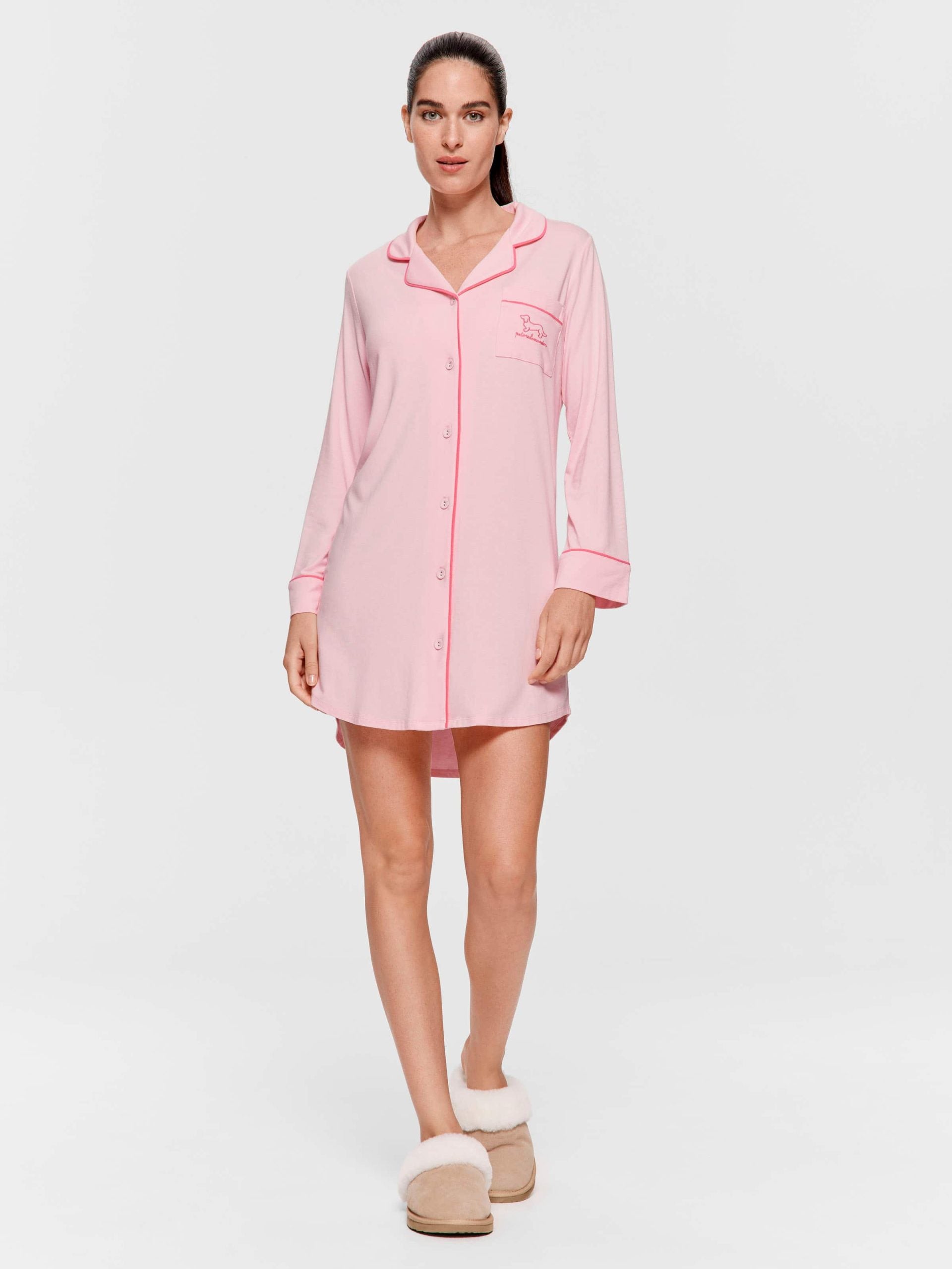 Super Soft Pink Bamboo Knit Long Sleeve Nightshirt Pink image 2