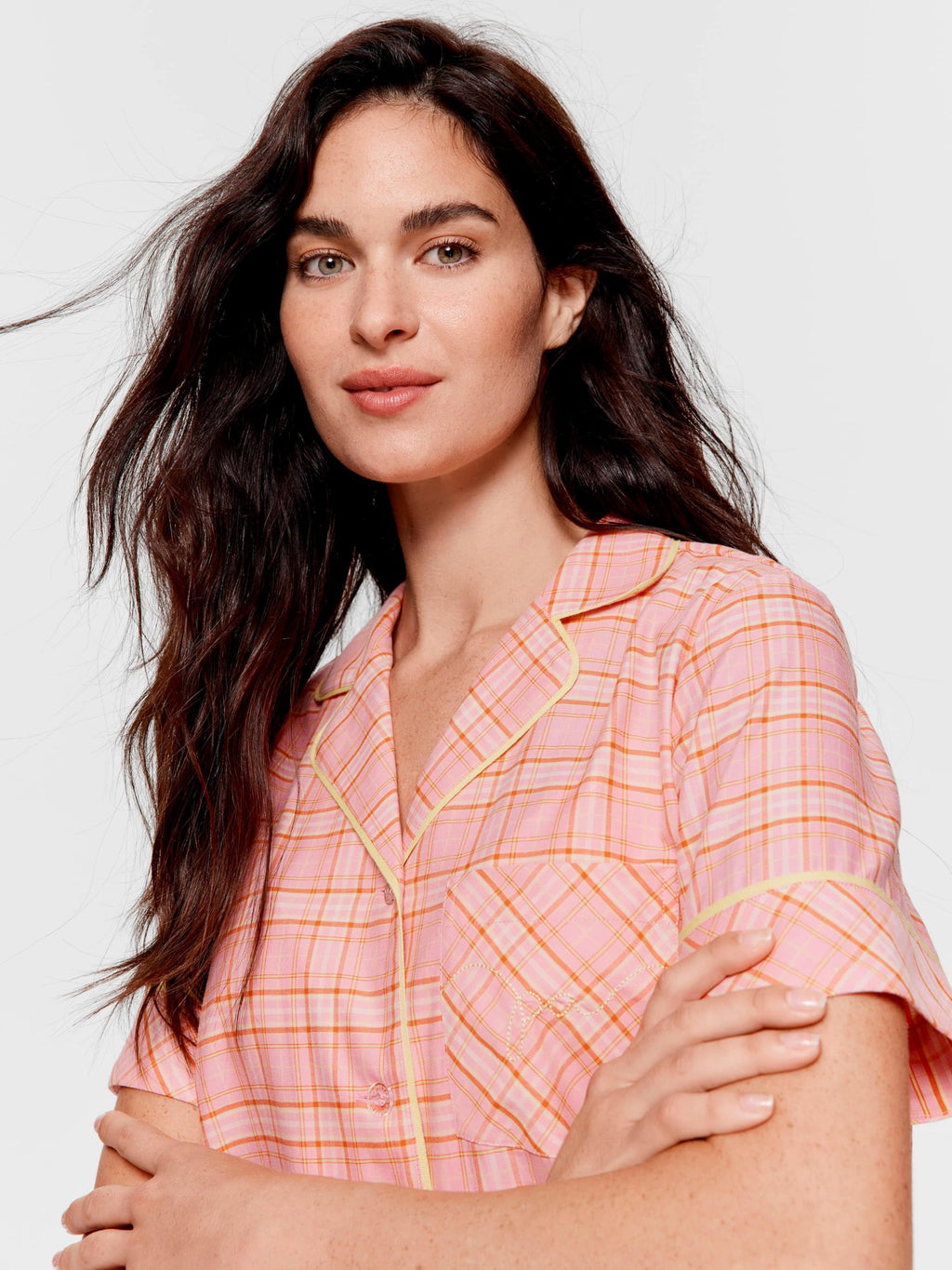 Pink &amp;amp; Yellow Check 100% Cotton 3/4 Pj Set Multi image 3
