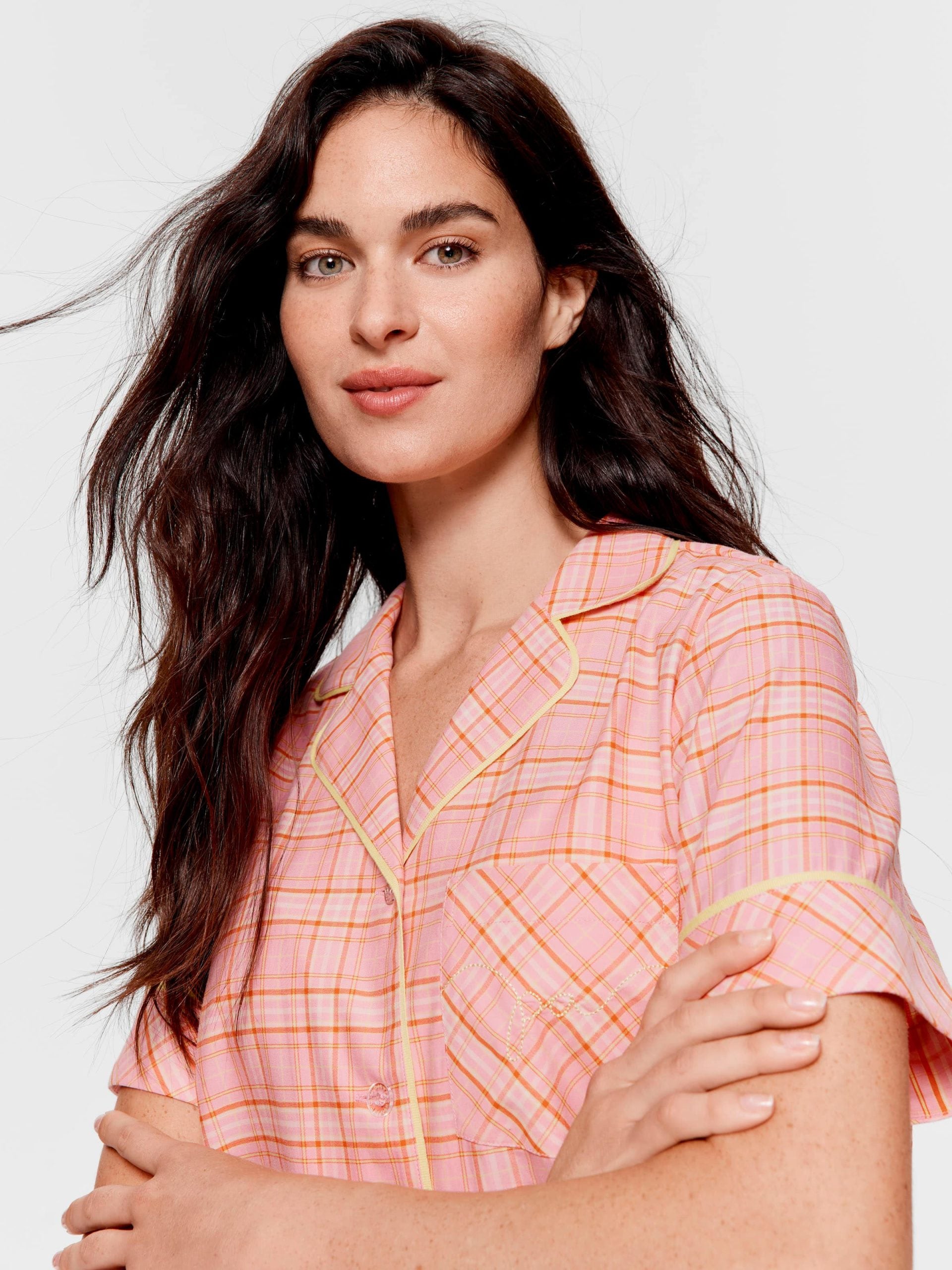 Pink &amp;amp; Yellow Check 100% Cotton 3/4 Pj Set Multi image 3