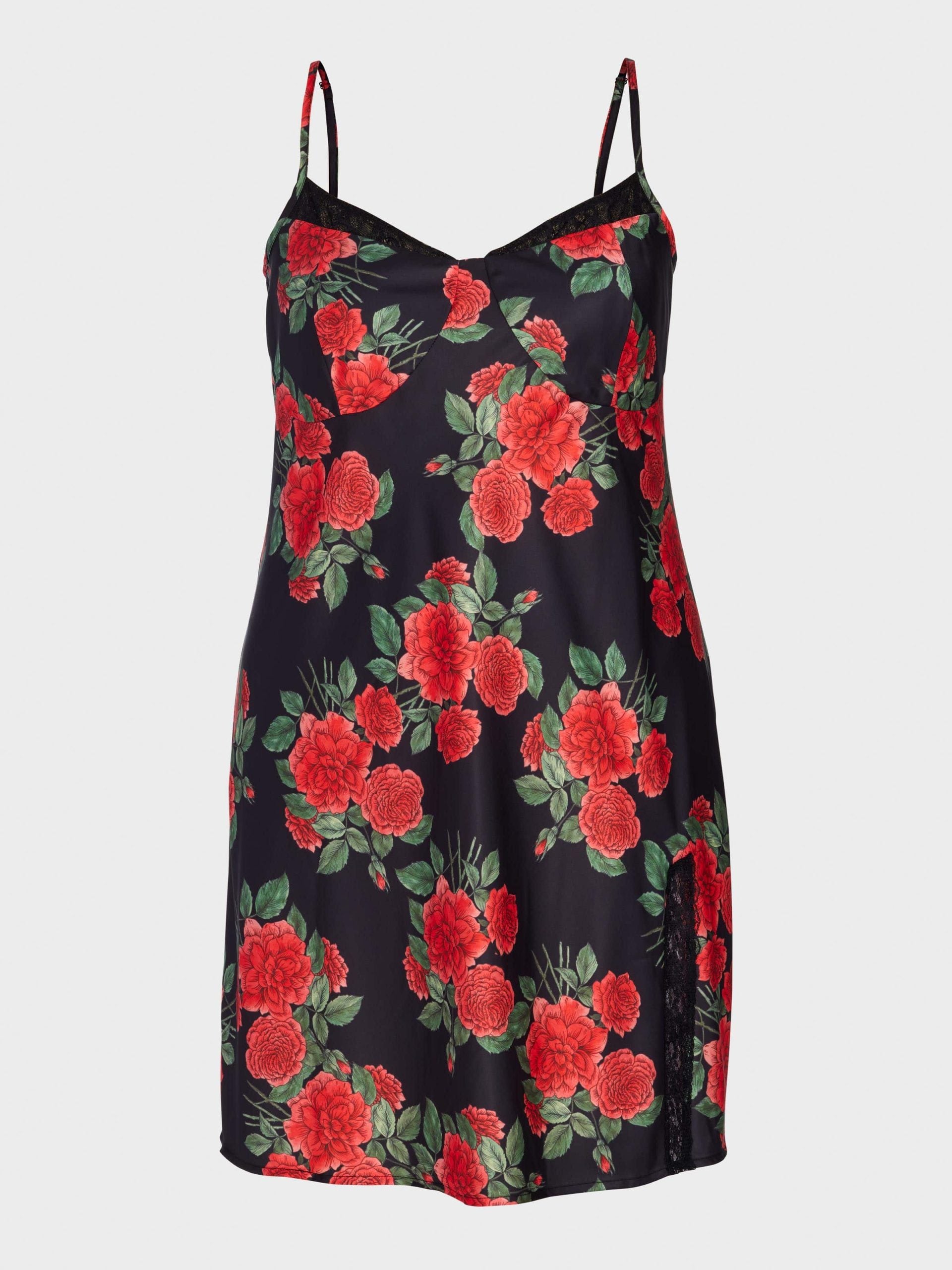 P.A. Plus Rose Lace Trim Satin Slip Nightie Multi image 3