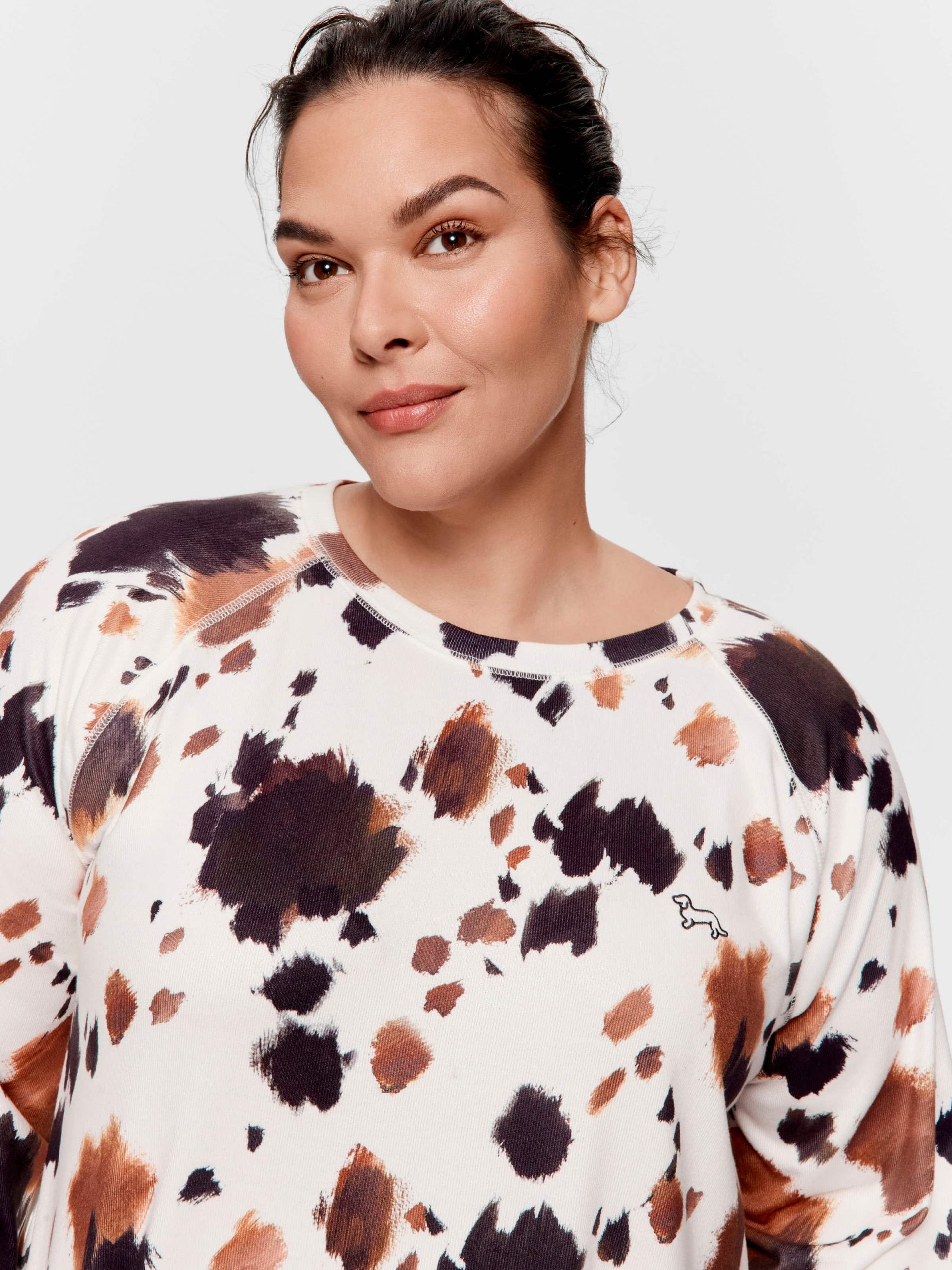 P.A. Plus Cow Plush Oversized Long Sleeve Top Multi image 1