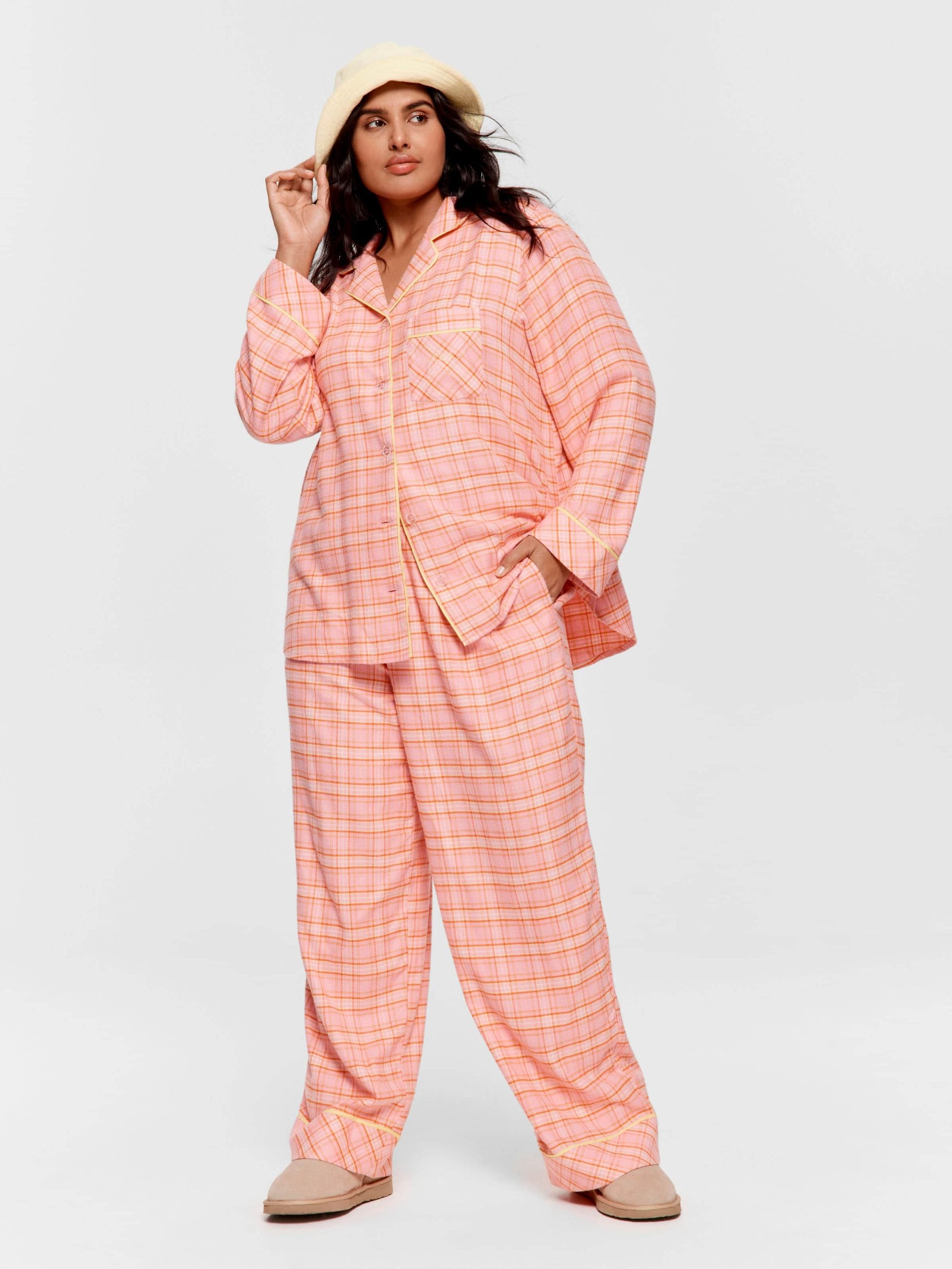 P.A. Plus Pink &amp;amp; Yellow Check Bamboo Flannelette Classic Pj Set Multi image 0