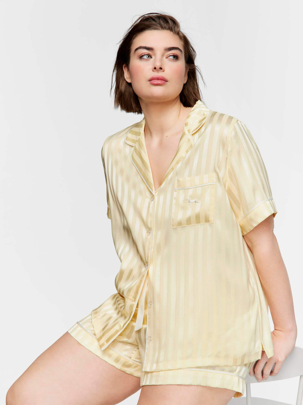 P.A. Plus Butter Stripe Chic Satin Shortie Pj Set Butter image 0