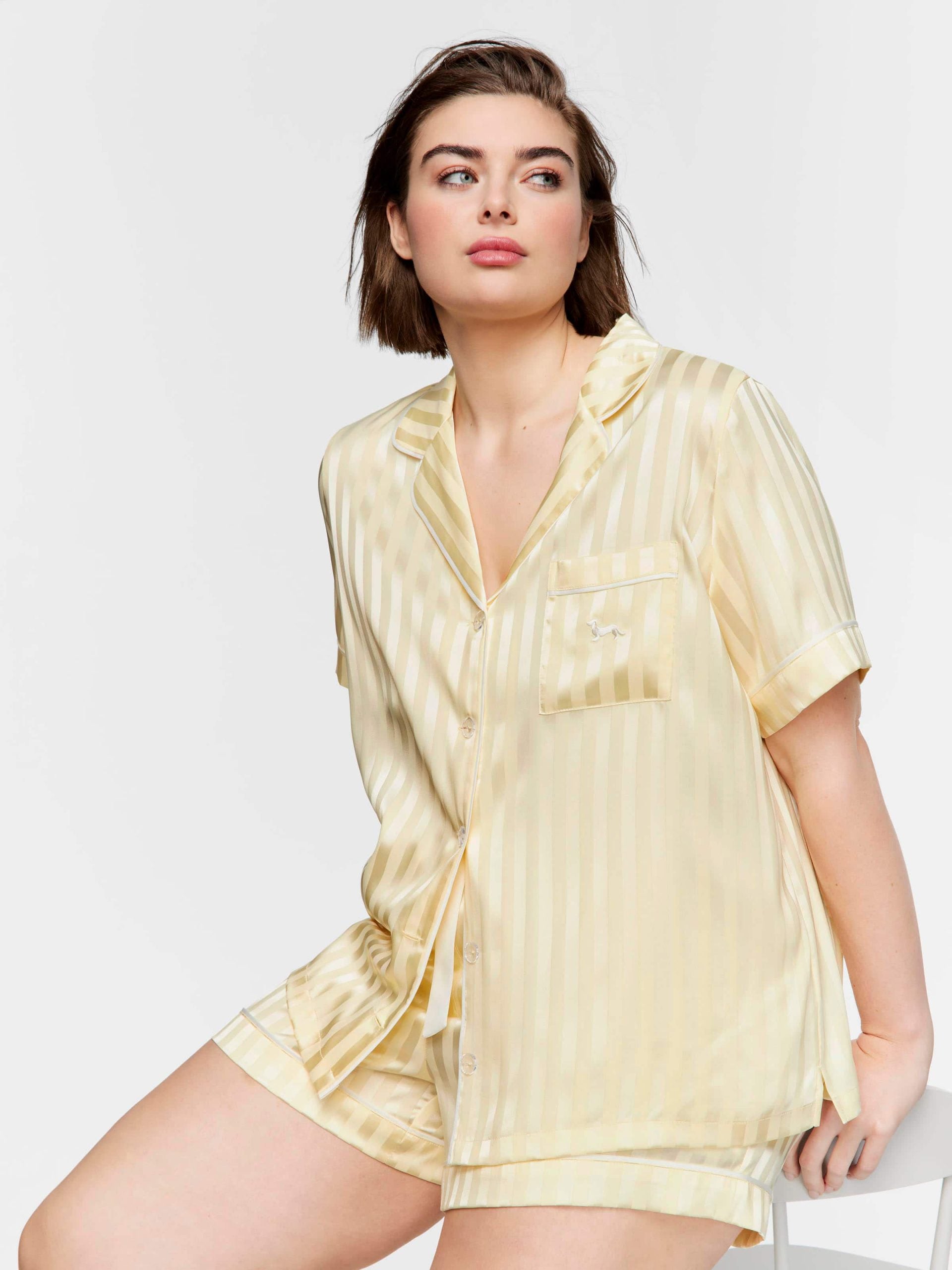 P.A. Plus Butter Stripe Chic Satin Shortie Pj Set Butter image 0