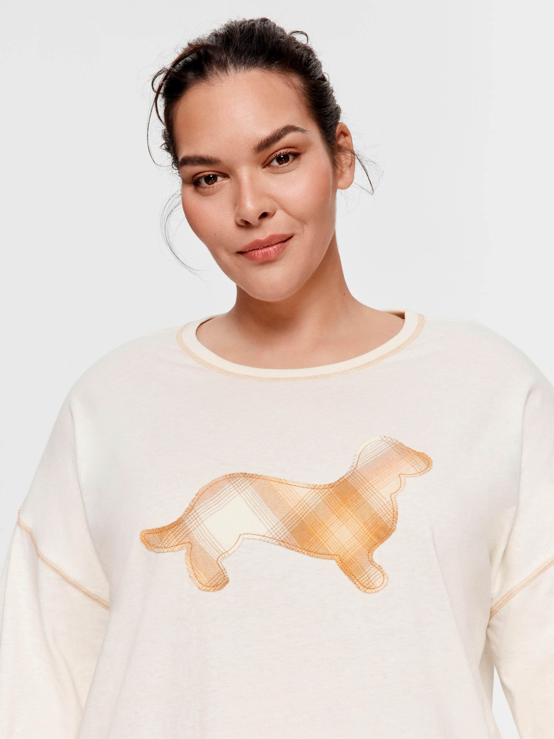 P.A. Plus Contrast Penny Oversized Long Sleeve Top Oatmeal image 0