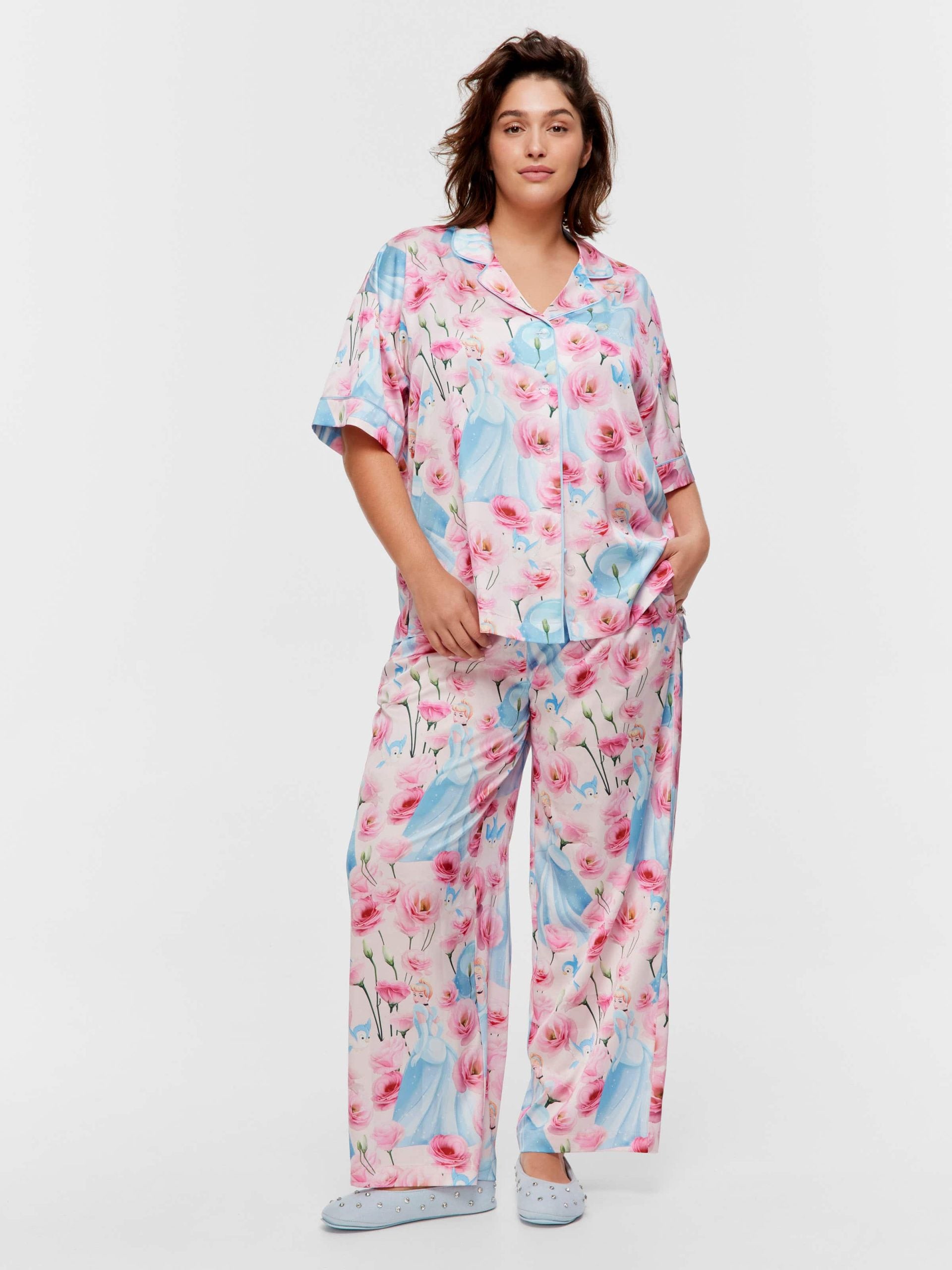 P.A. Plus Disney Cinderella Rose Satin Short Sleeve &amp;amp; Pant Pj Set Multi image 0