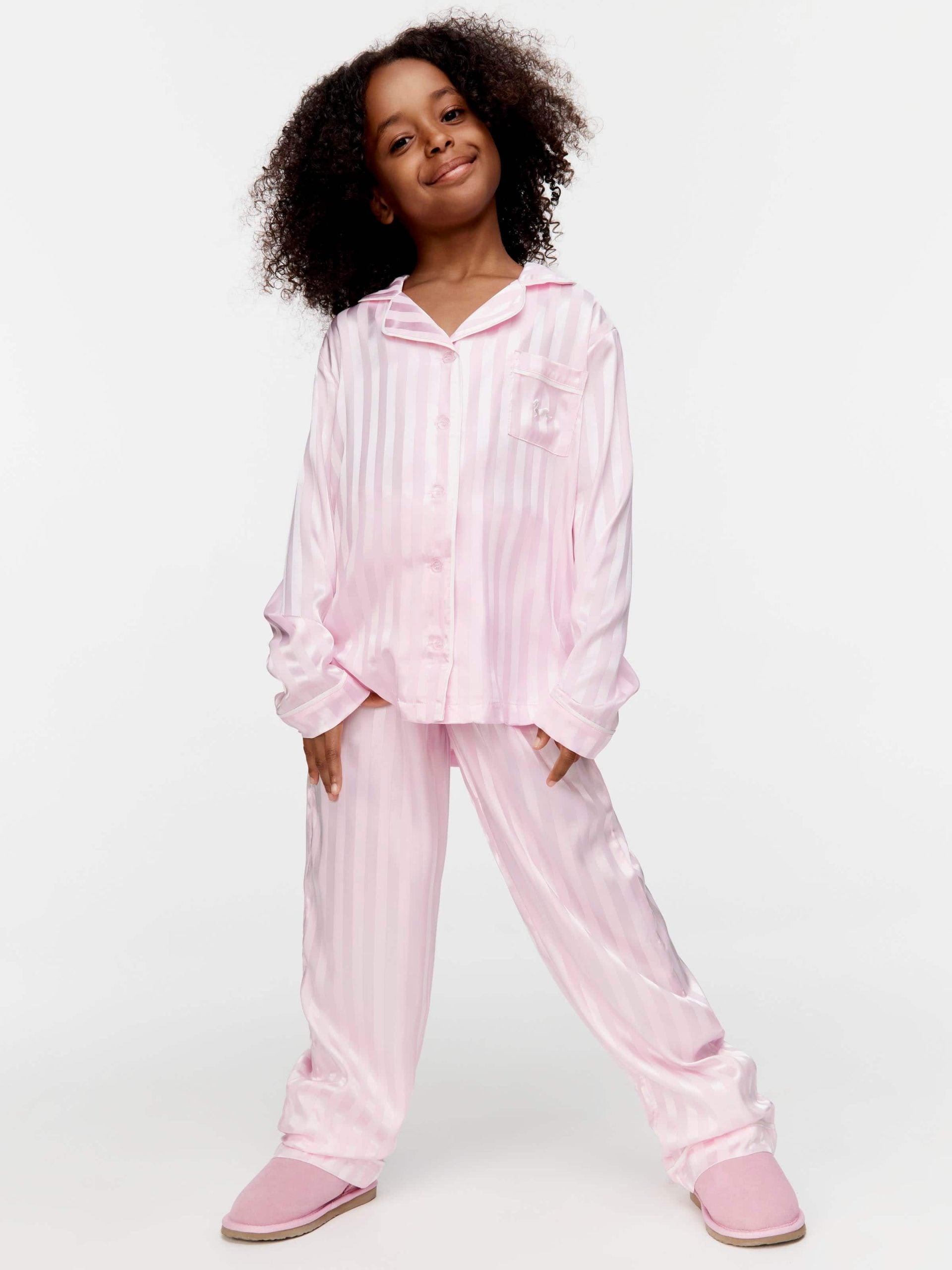 Girls Pink Stripe Satin Pj Set pink image 0