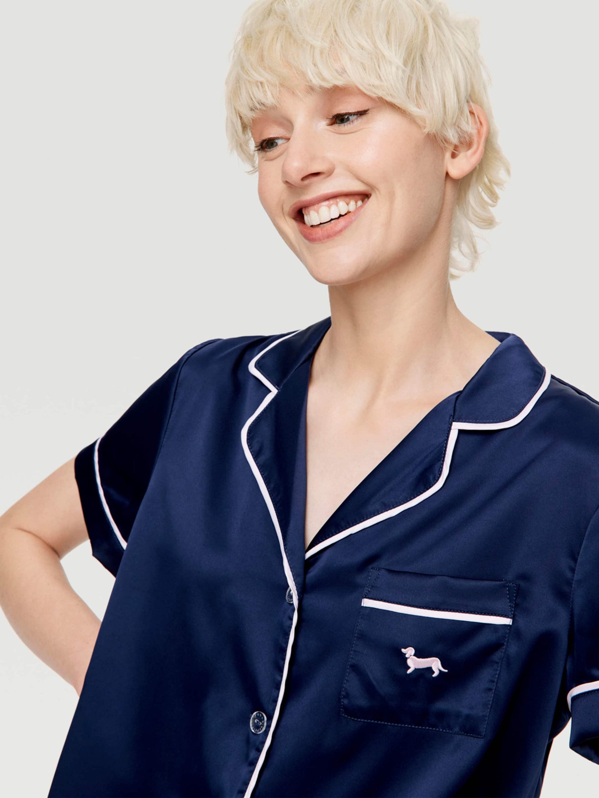 Tux Luxe Satin Short Sleeve Shirt Navy image 1