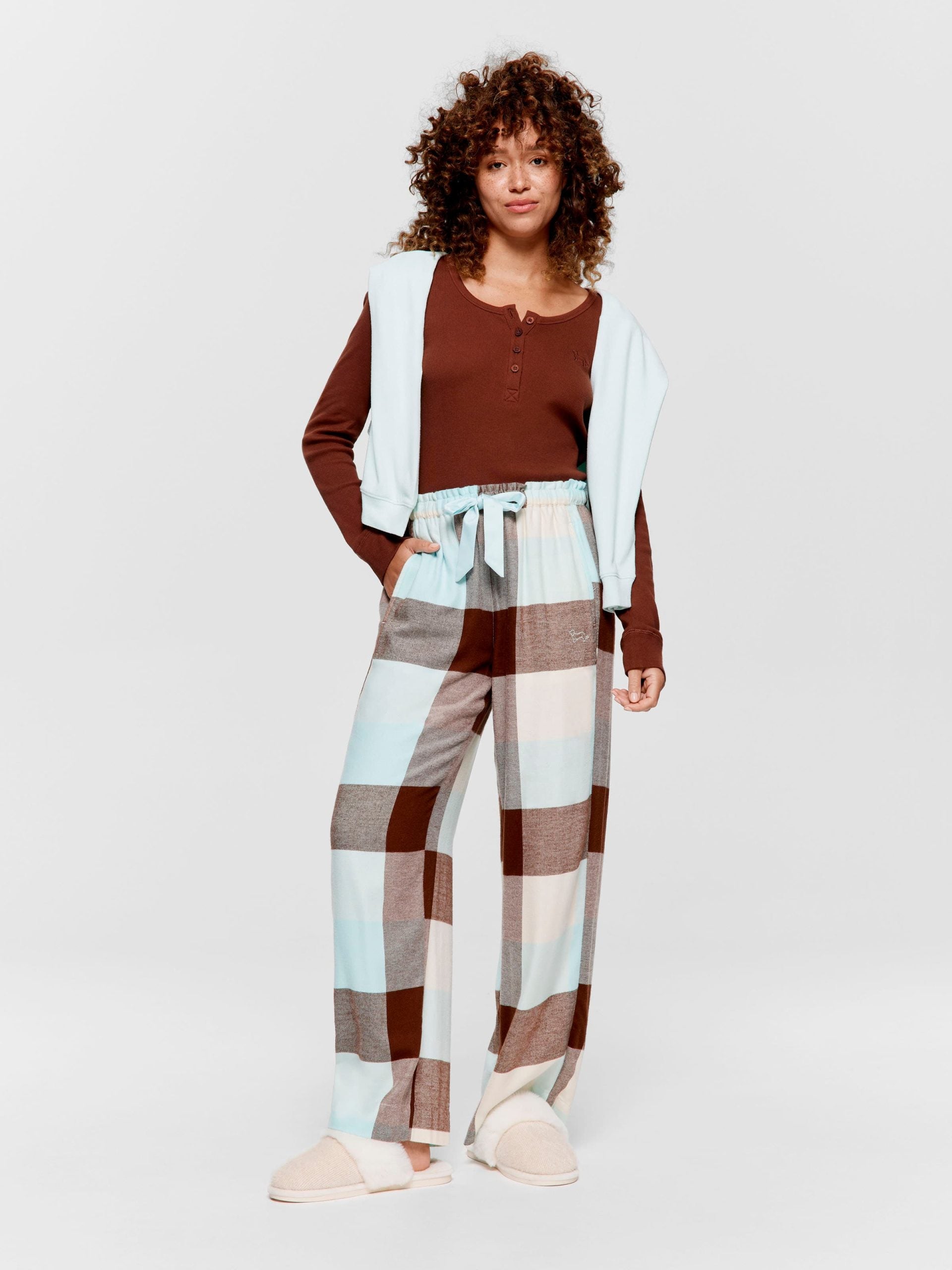 Mint Choc Check Bamboo Flannelette Wide Leg Pj Pant multi image 0