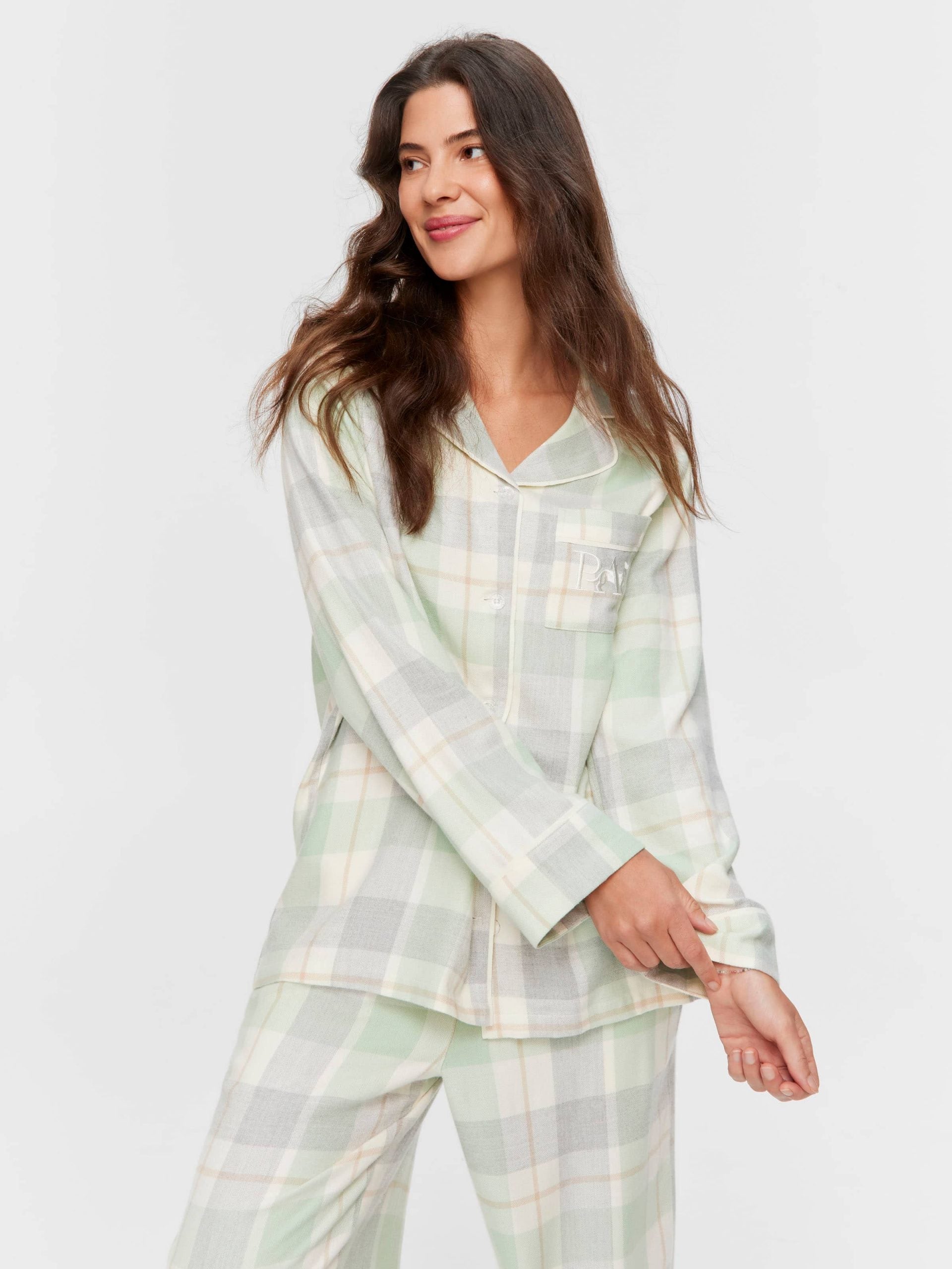 Mint Check Bamboo Flannelette Classic Pj Set multi image 3