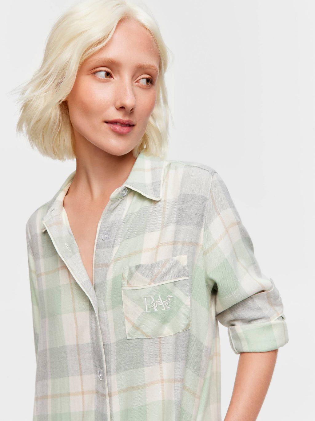 Mint Check Bamboo Flannelette Nightshirt multi image 1