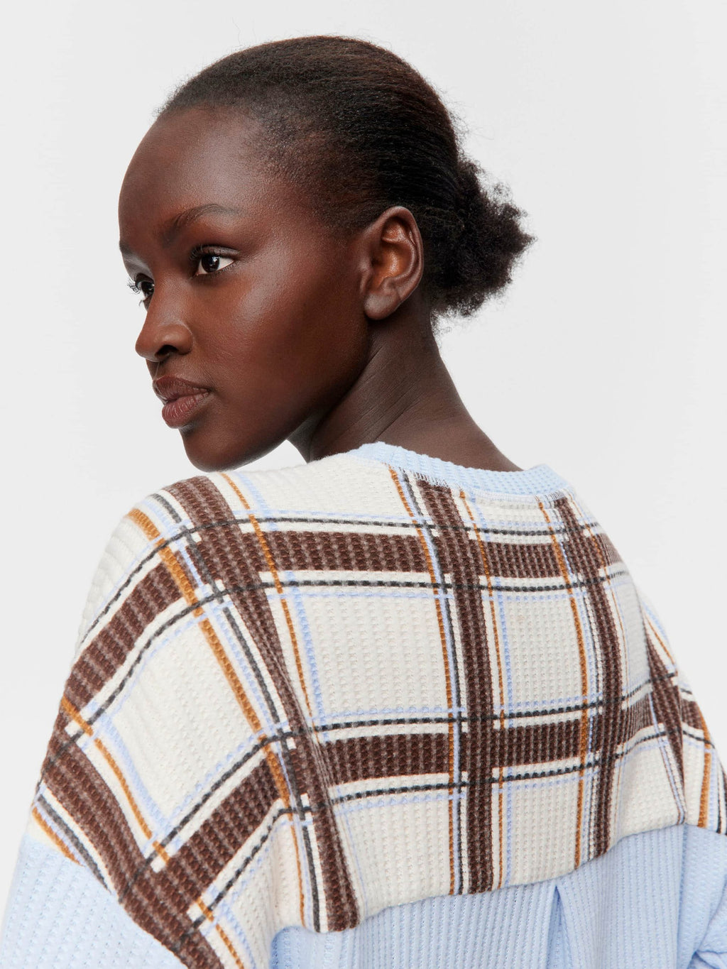 Brushed Waffle Check Oversized Long Sleeve Top Blue image 1