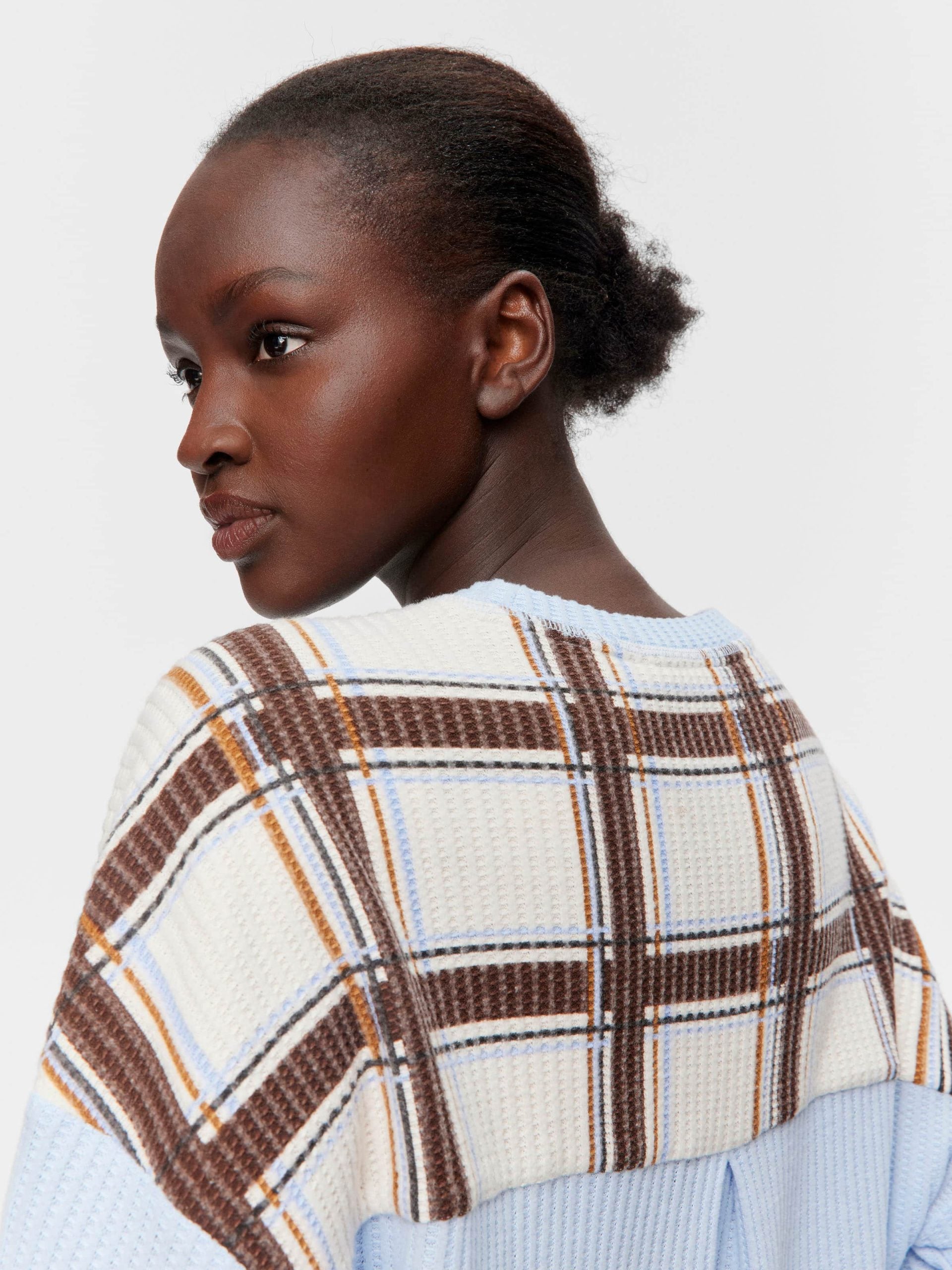 Brushed Waffle Check Oversized Long Sleeve Top Blue image 1