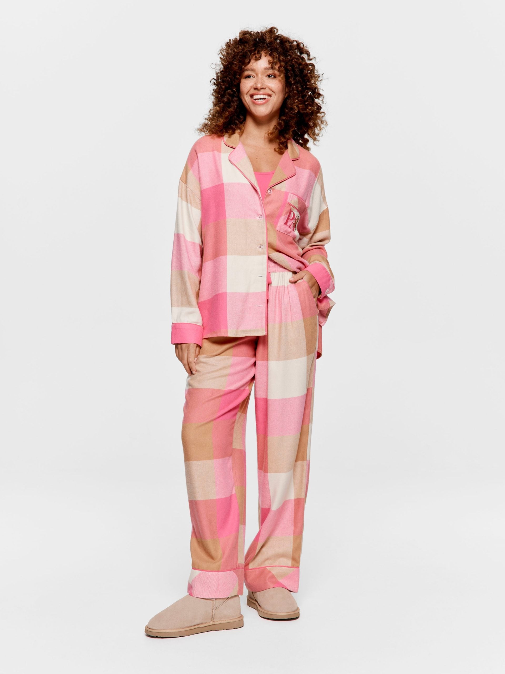 Pink & Caramel Buffalo Check Bamboo Flannelette Pj Set multi image 1