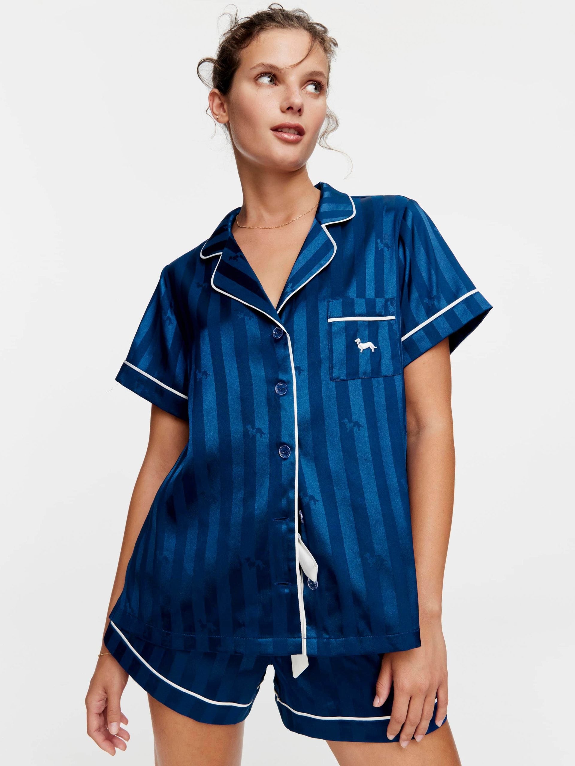 Navy Penny Chic Satin Stripe Pj Set navy image 1