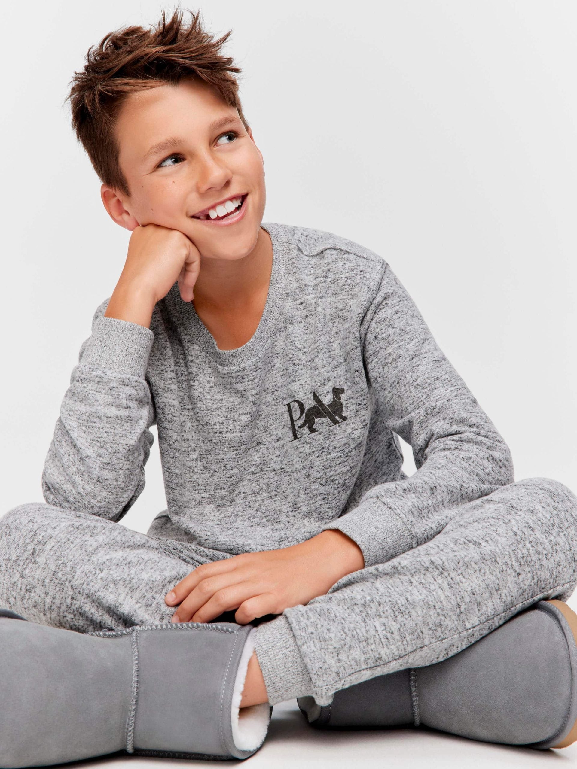 Boys Fuzzy Grey Pj Set grey image 2