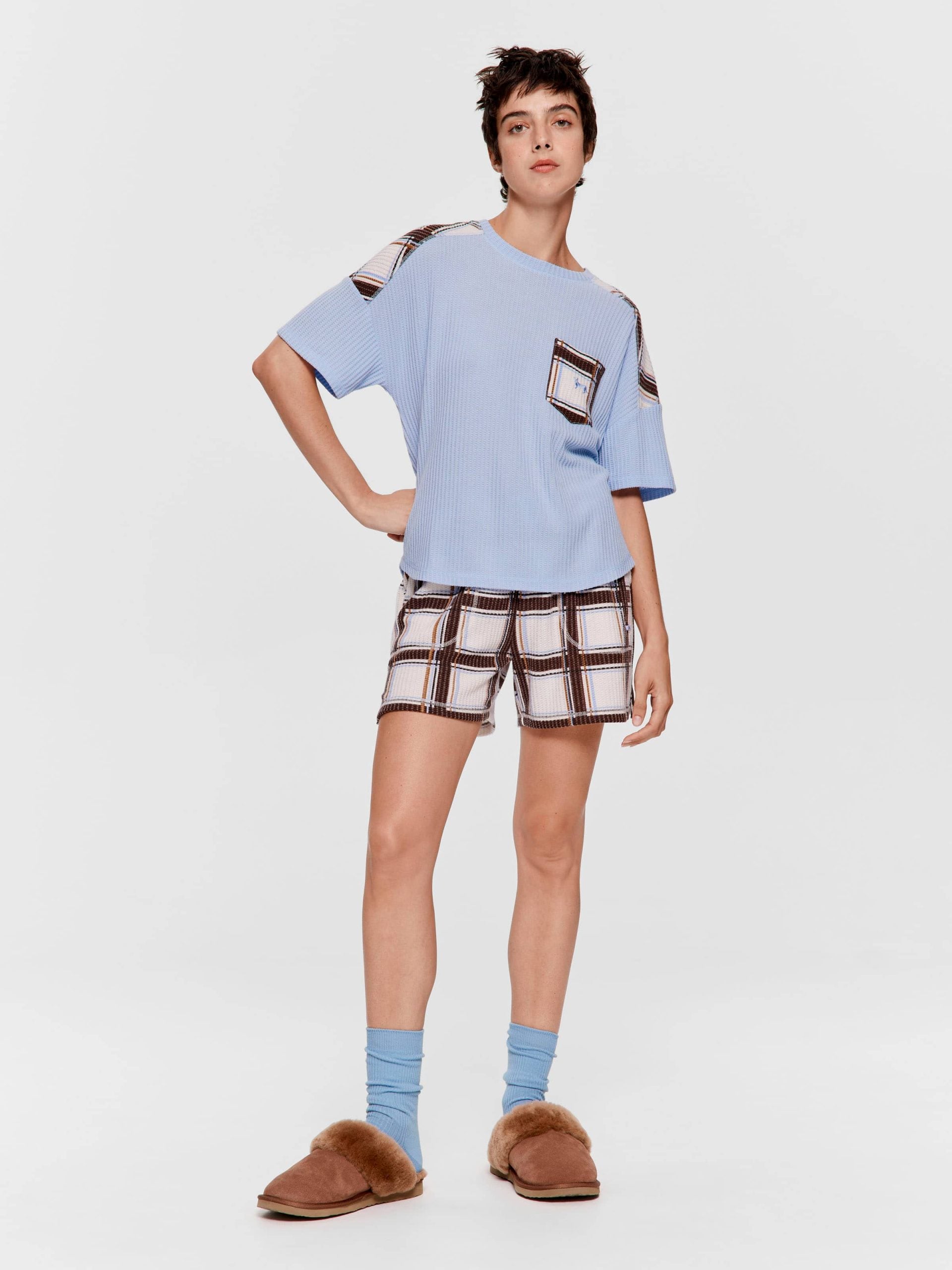 Waffle Check Oversized Tee Blue image 2