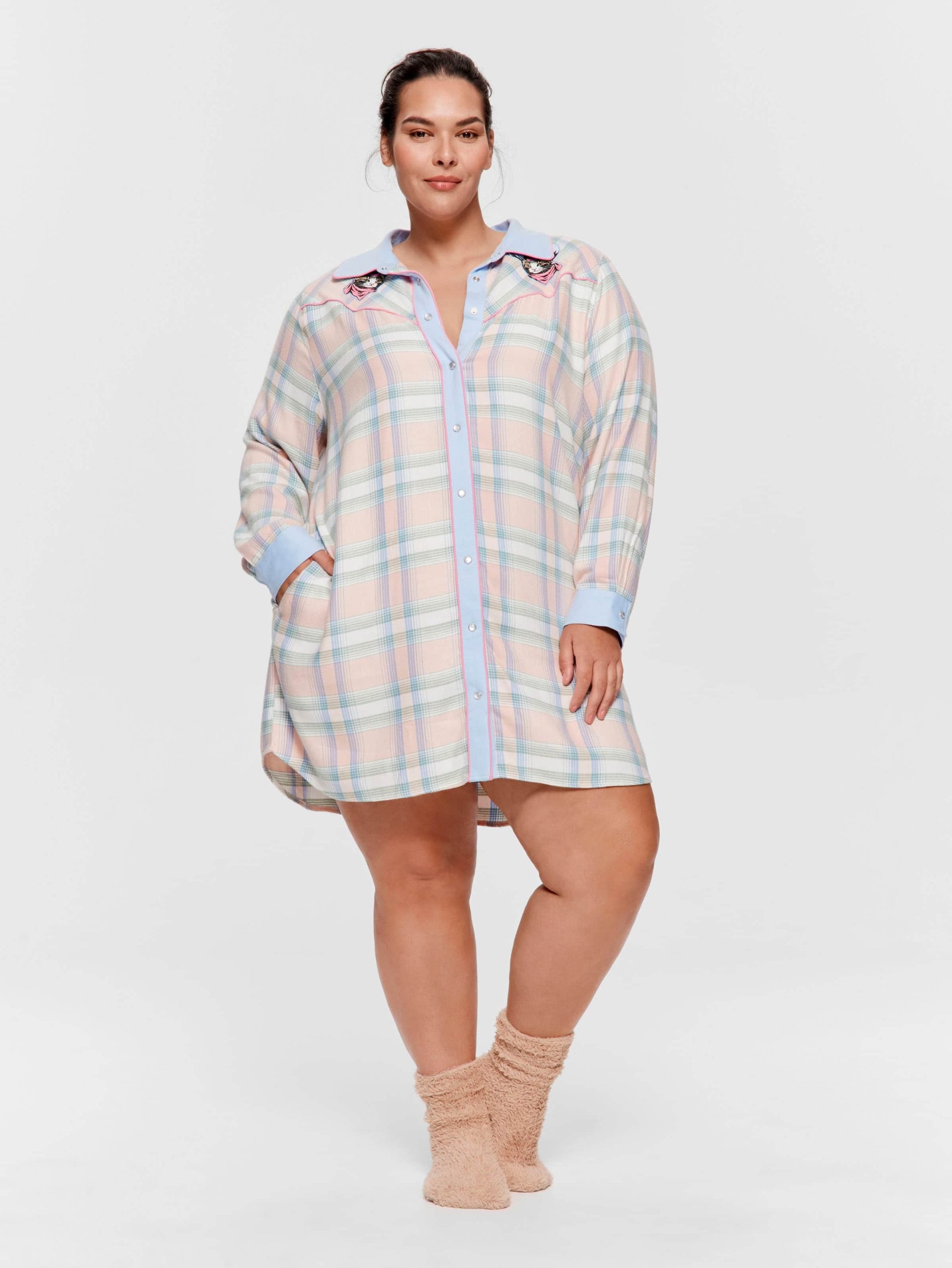 P.A. Plus Cowboy Kitty Long Sleeve Flannelette Nightshirt Multi image 2
