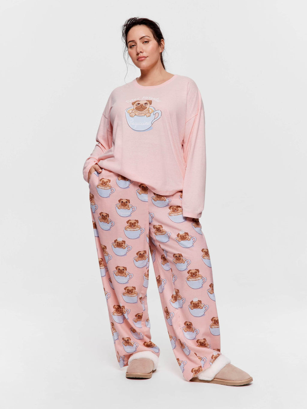 P.A. Plus Pug In A Mug Long Pj Set Multi image 3