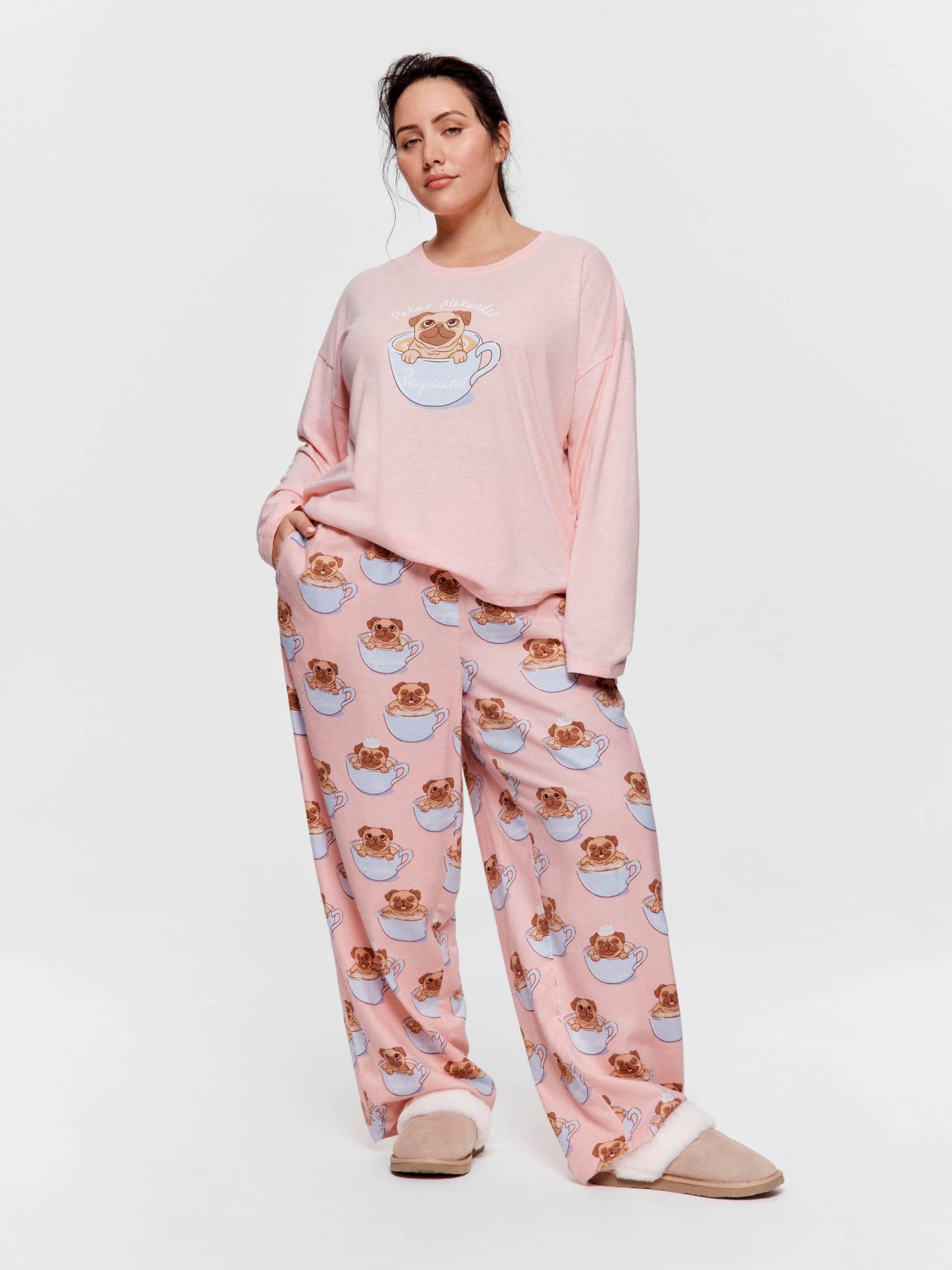 P.A. Plus Pug In A Mug Long Pj Set Multi image 3