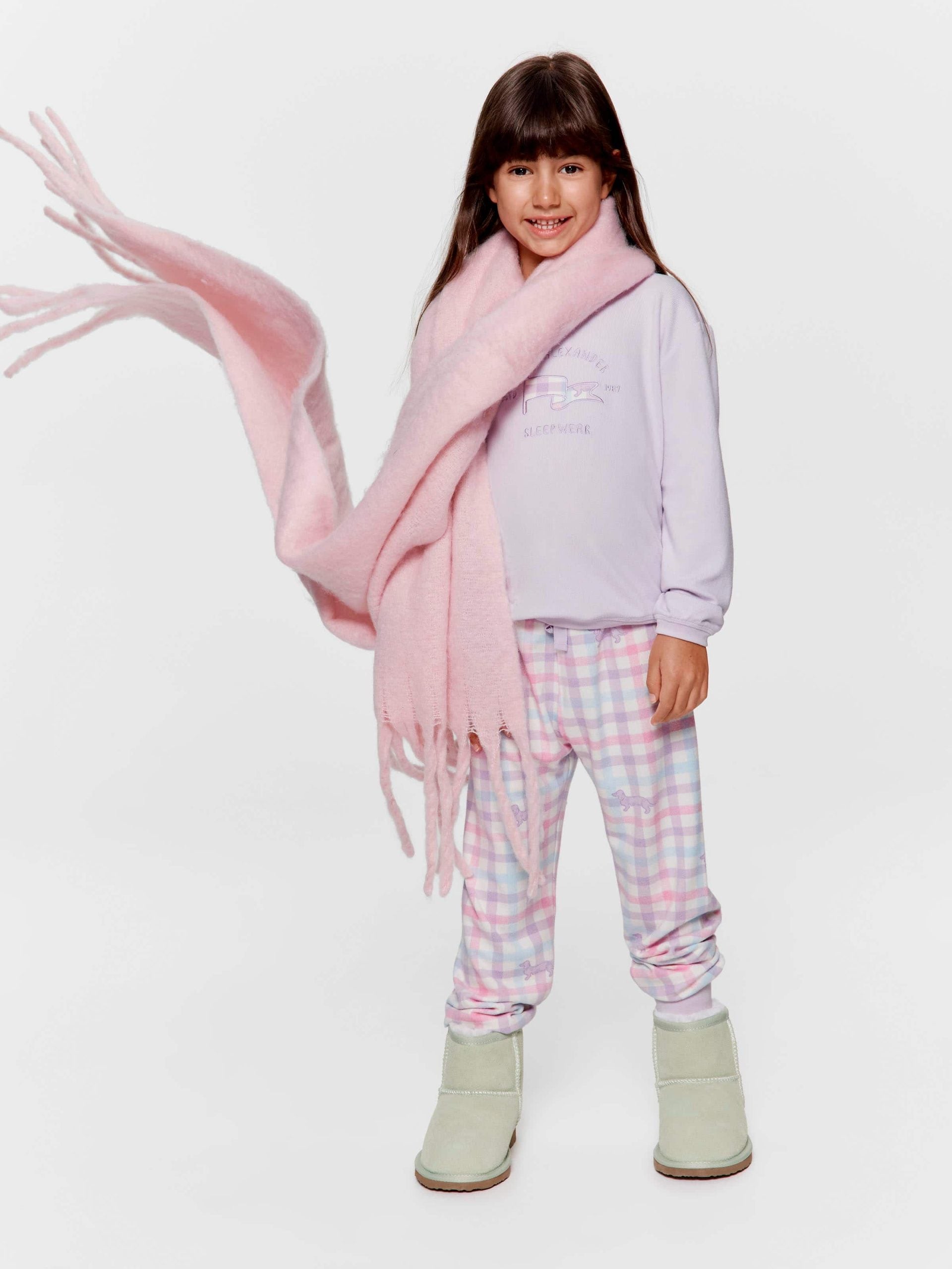 Jnr Girls Pastel Check Long Pj Set lilac image 0