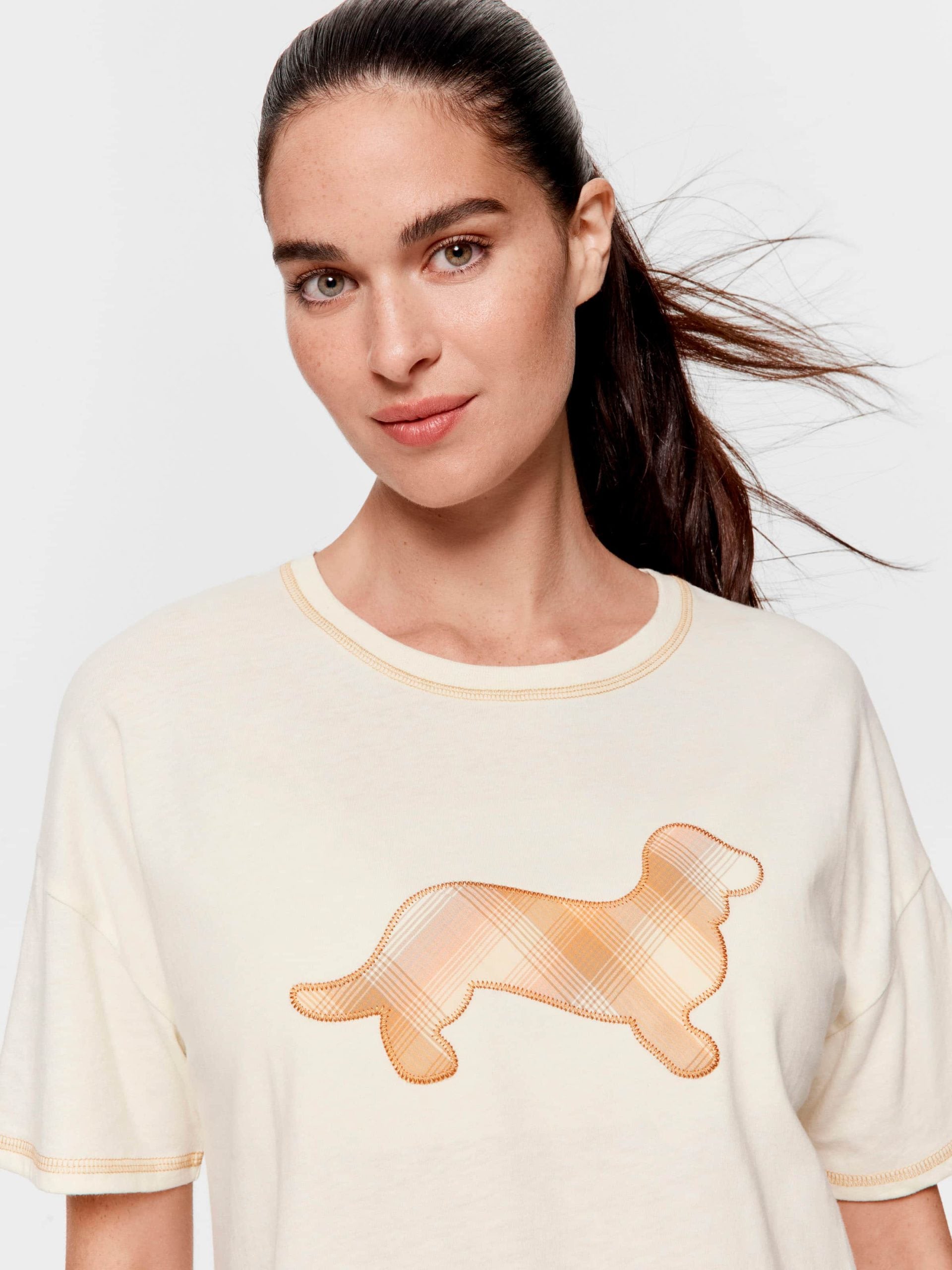 Contrast Check Penny Oversized Tee Oatmeal image 1