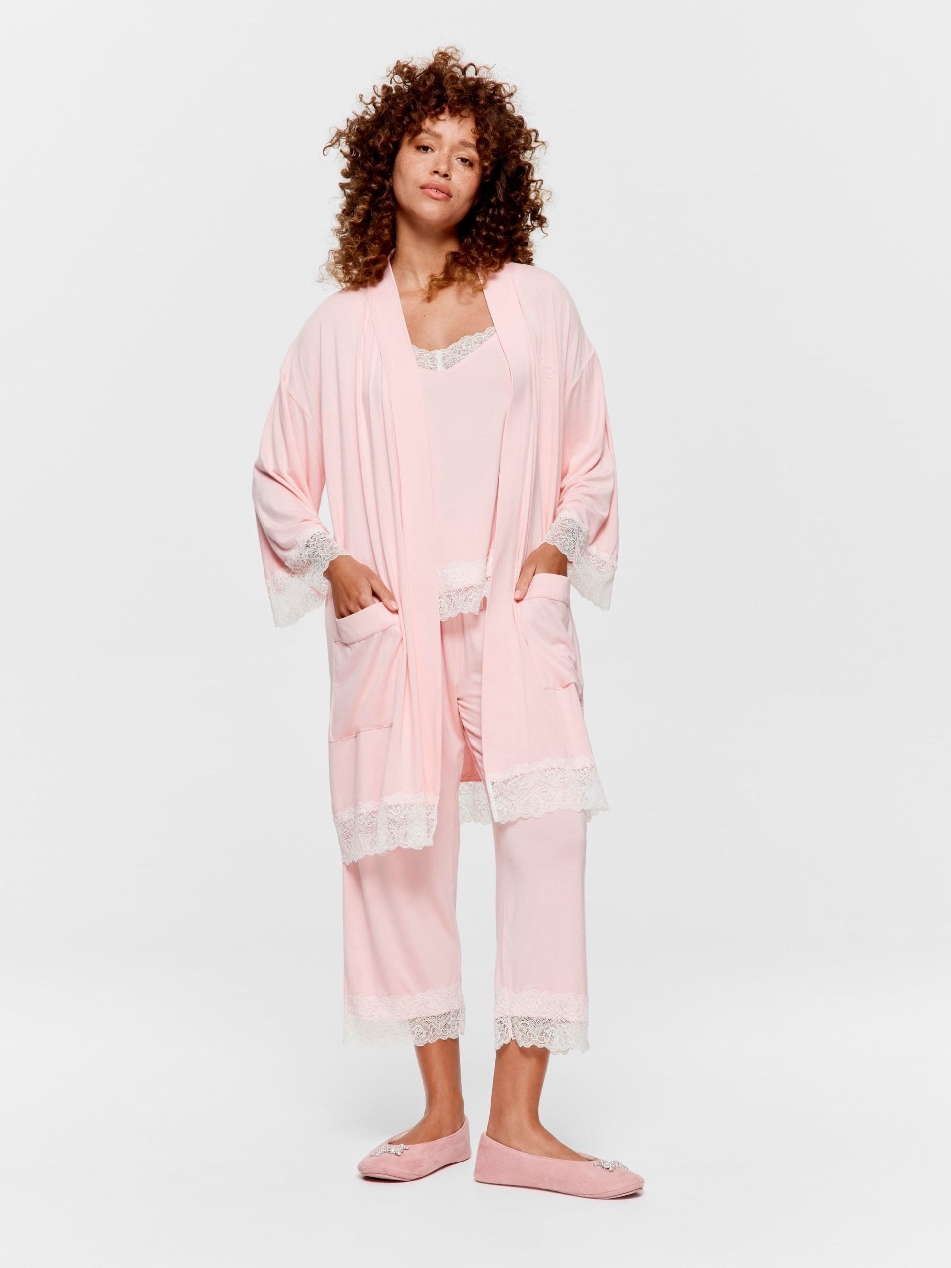 Lace Trim Bamboo Jersey Kimono Gown multi image 3