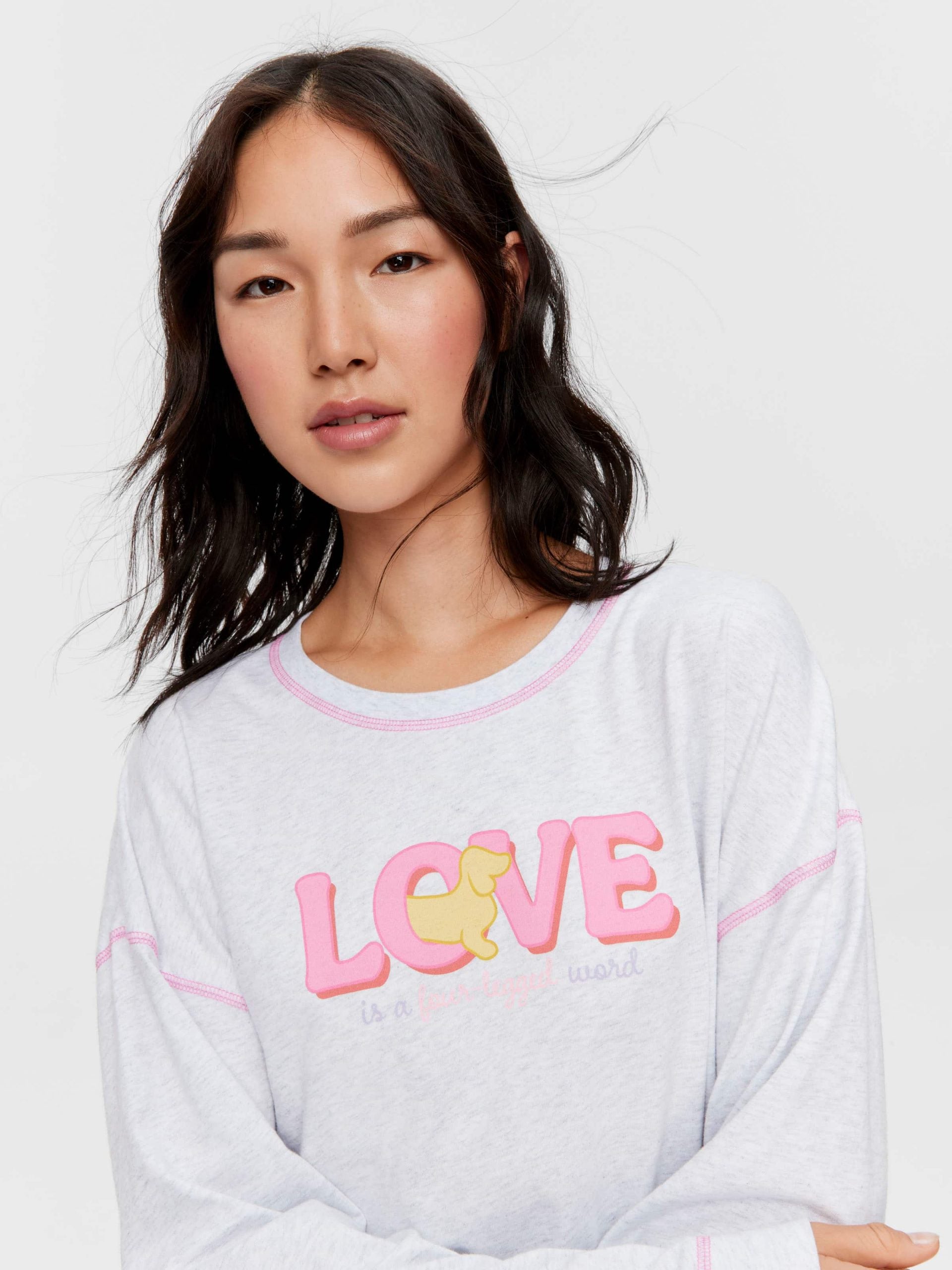 Love Is A 4 Legged Word Oversized Long Sleeve Top ltgrey image 0