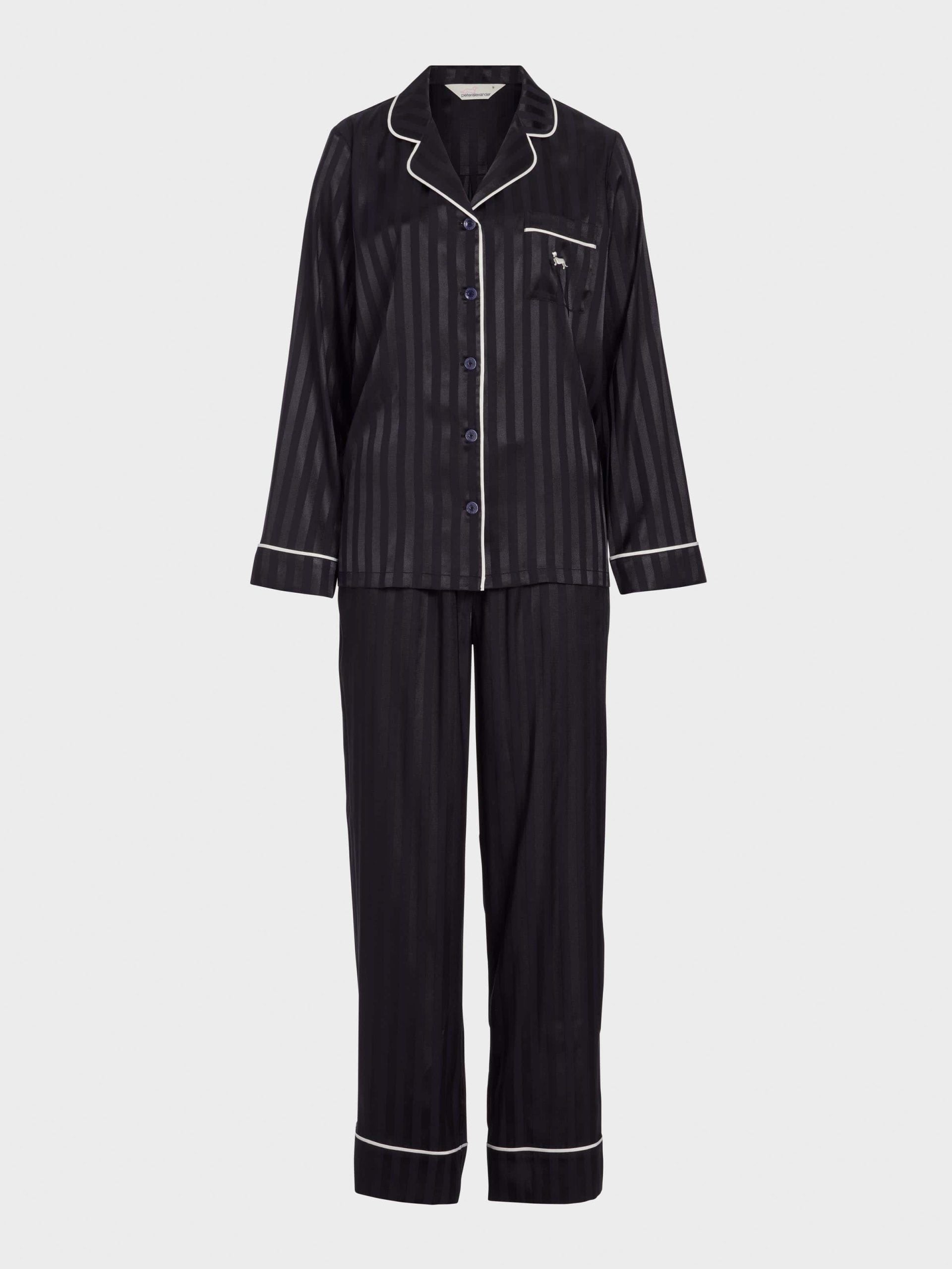 Black Stripe Chic Satin Long Pj Set Black Stripe image 4