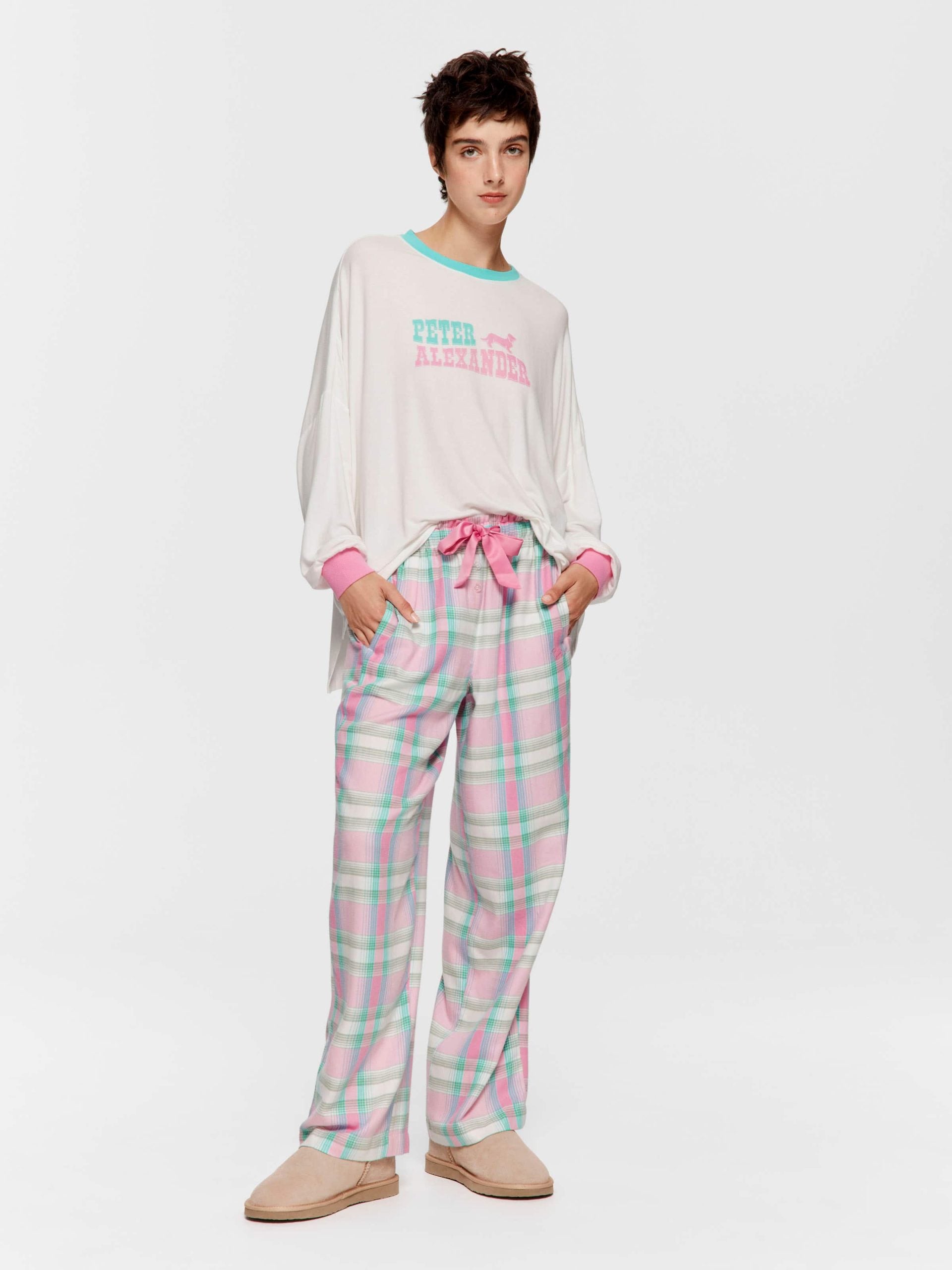 Pink Check Wide Leg Bamboo Flannelette Pj Pant Multi image 1