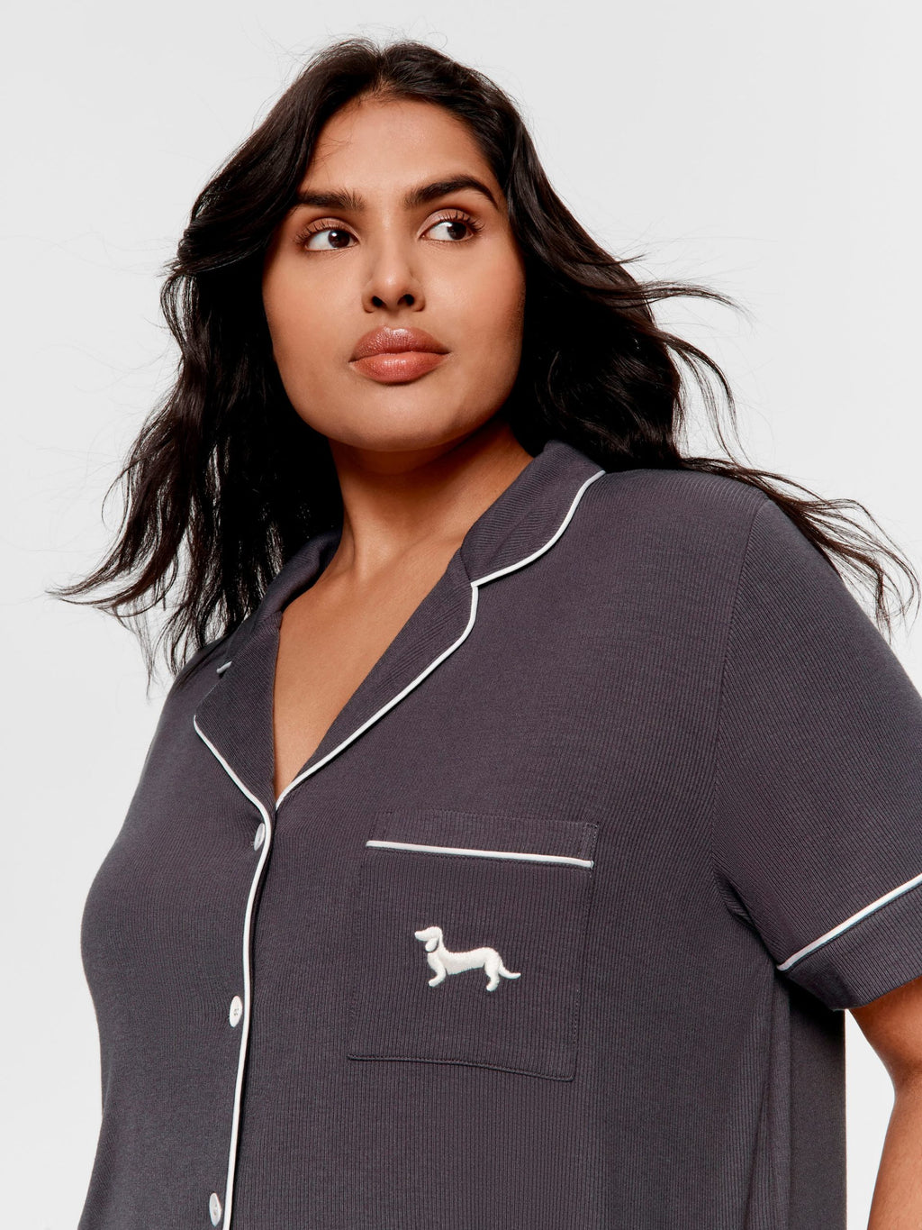 P.A. Plus Charcoal Bamboo Rib Shortie Pj Set Charcoal image 2