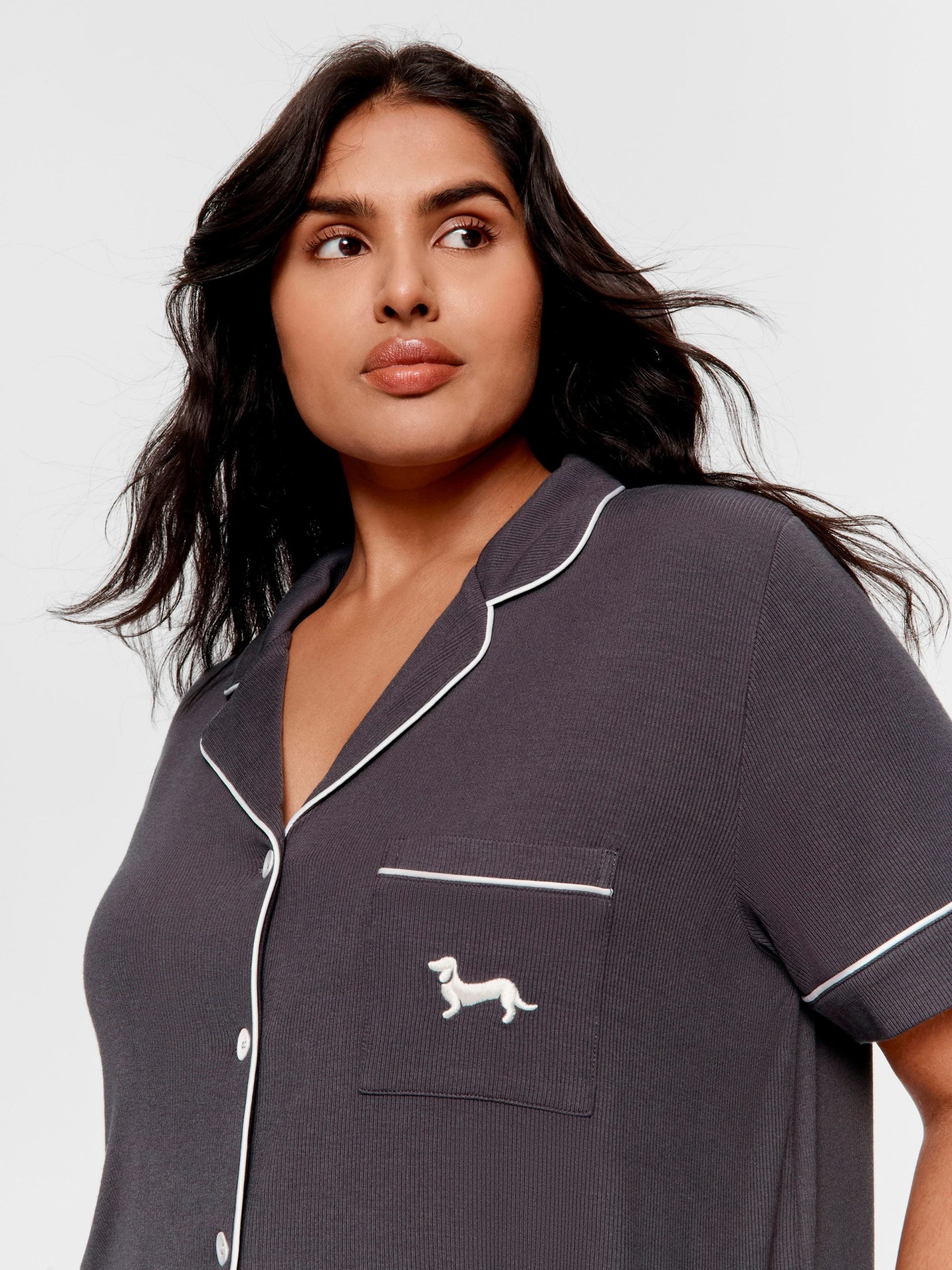 P.A. Plus Charcoal Bamboo Rib Shortie Pj Set Charcoal image 2