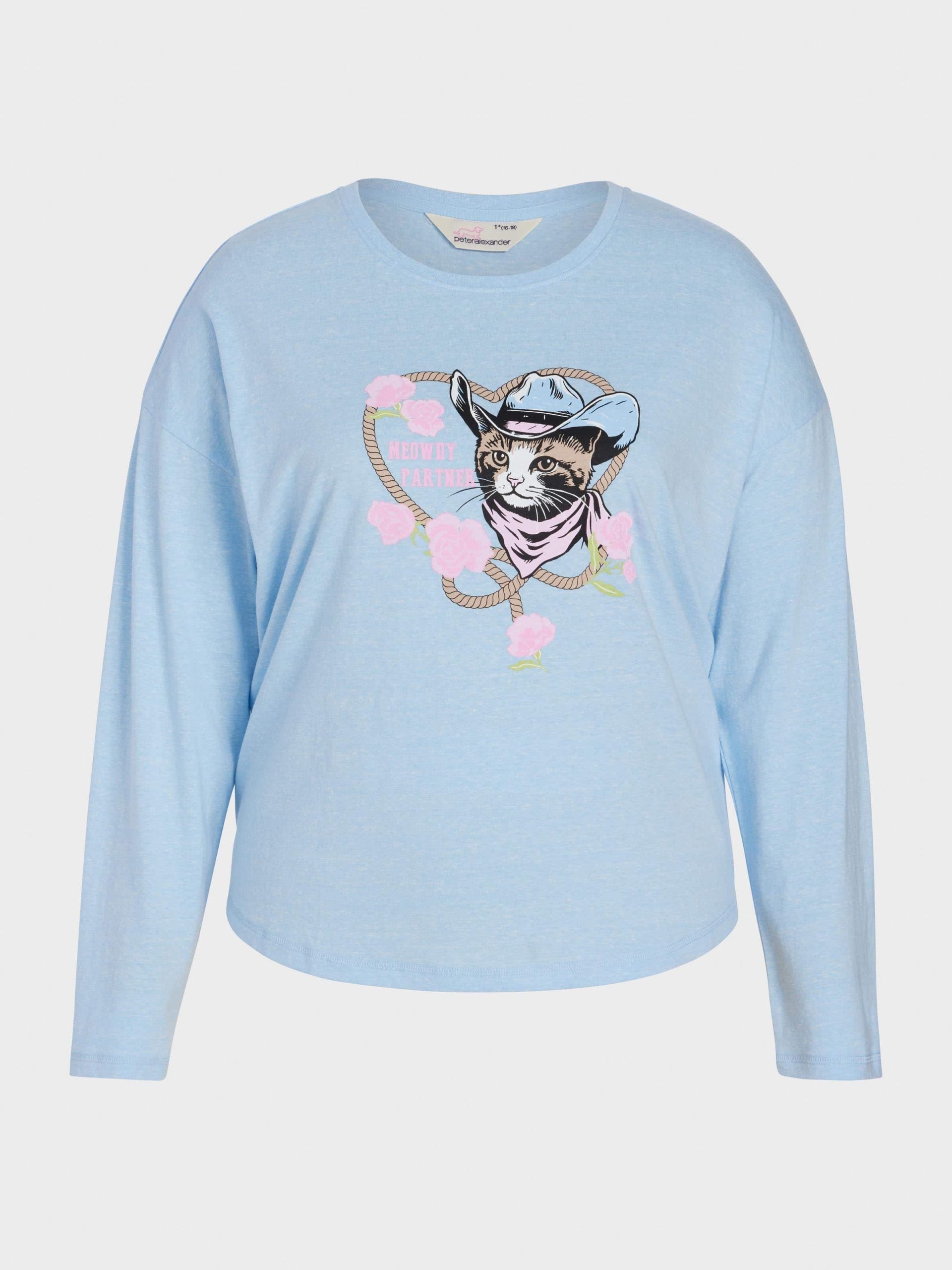P.A. Plus Cowboy Kitty Long Sleeve Top Pale Blue image 3