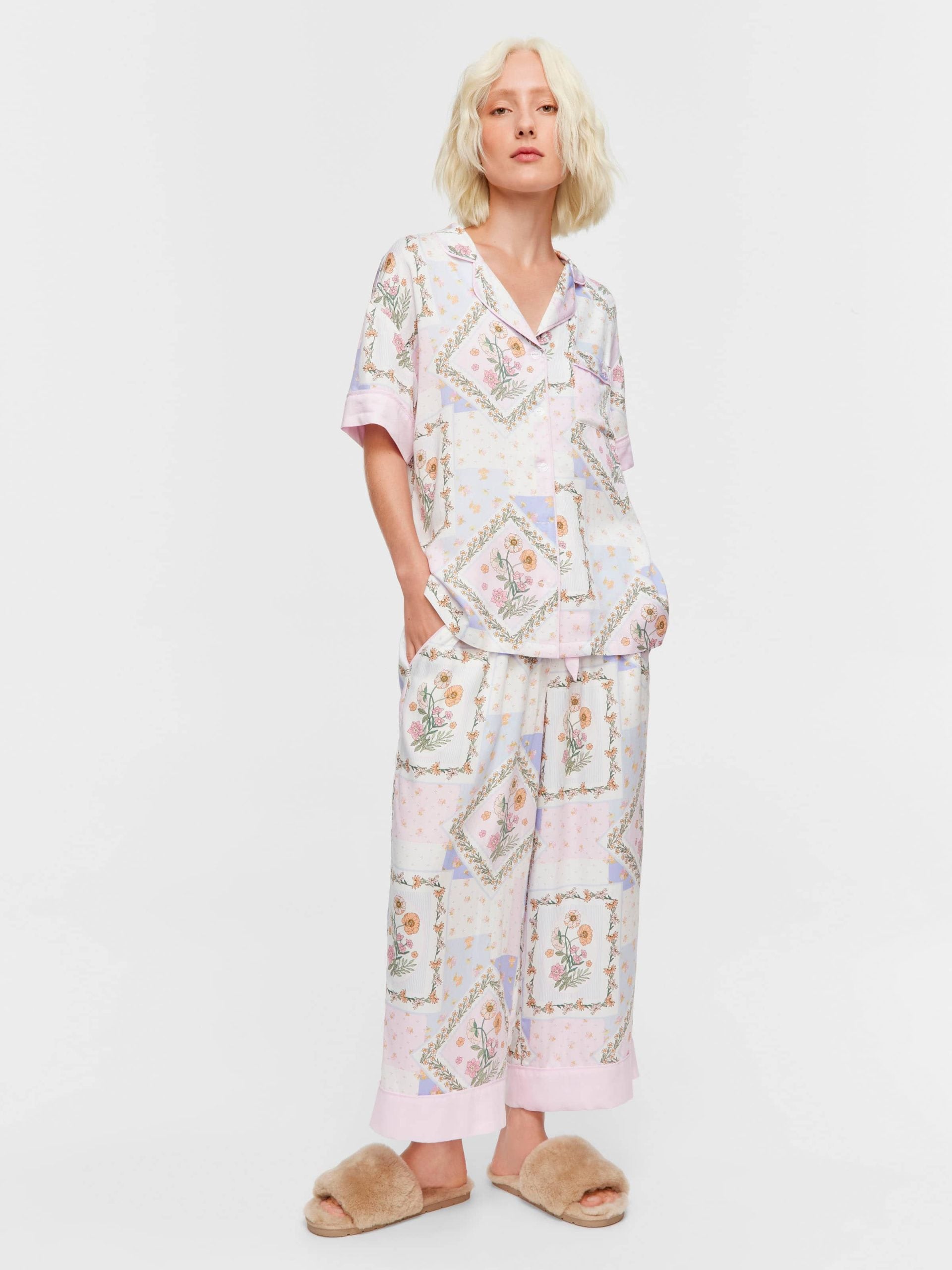 Floral Scarf Short Sleeve & 3/4 Pant Pj Set multi image 0