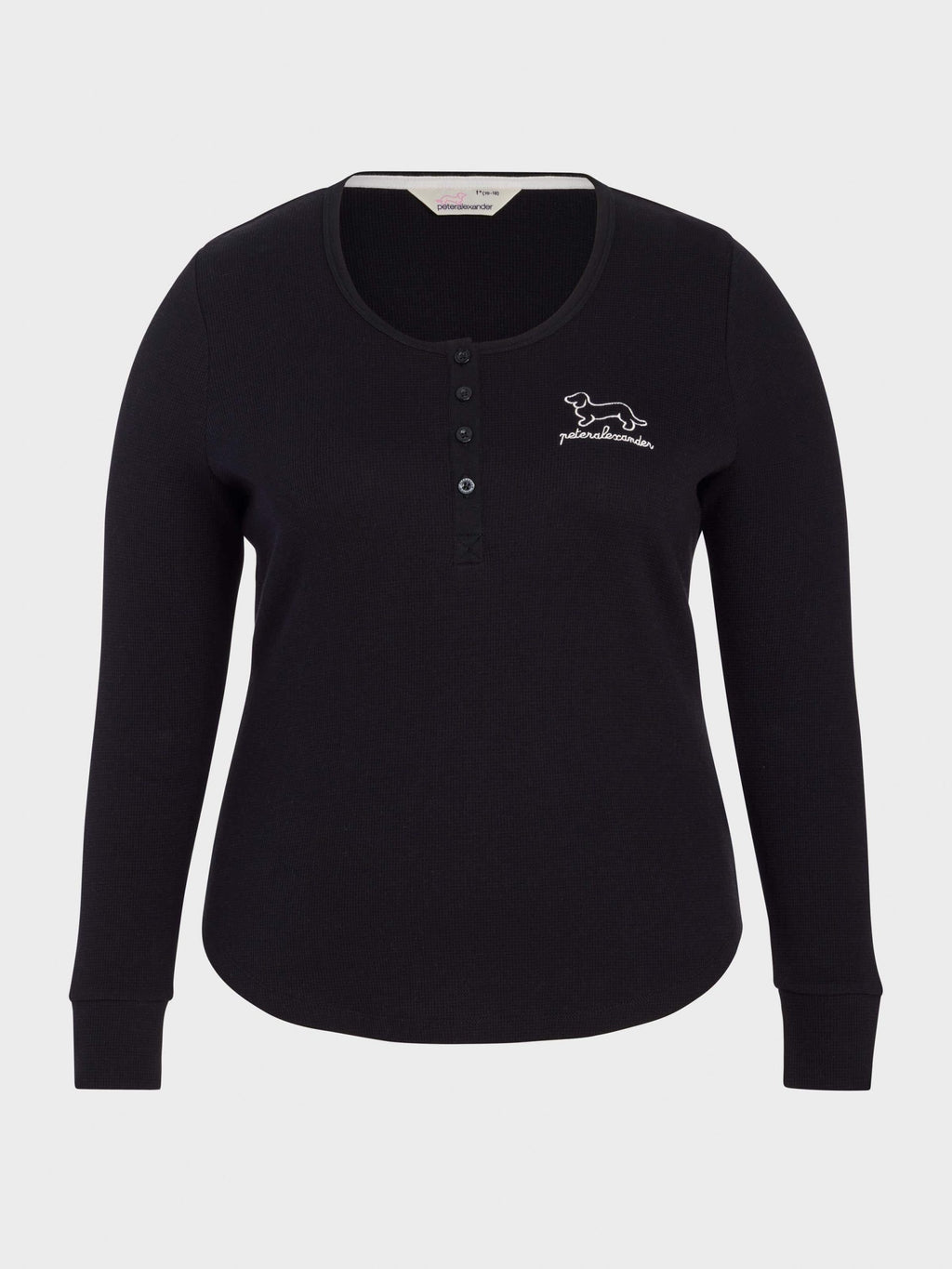 P.A. Plus Black Waffle Henley Long Sleeve Top Black image 3