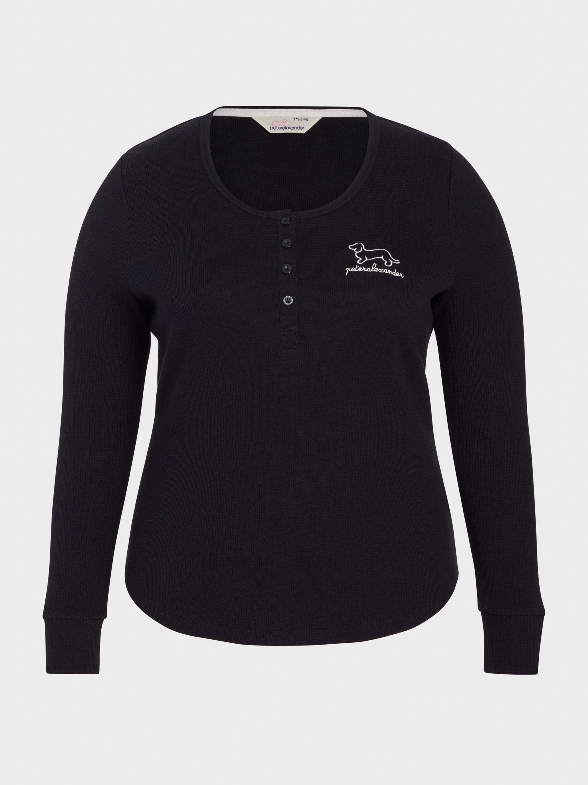 P.A. Plus Black Waffle Henley Long Sleeve Top Black image 3
