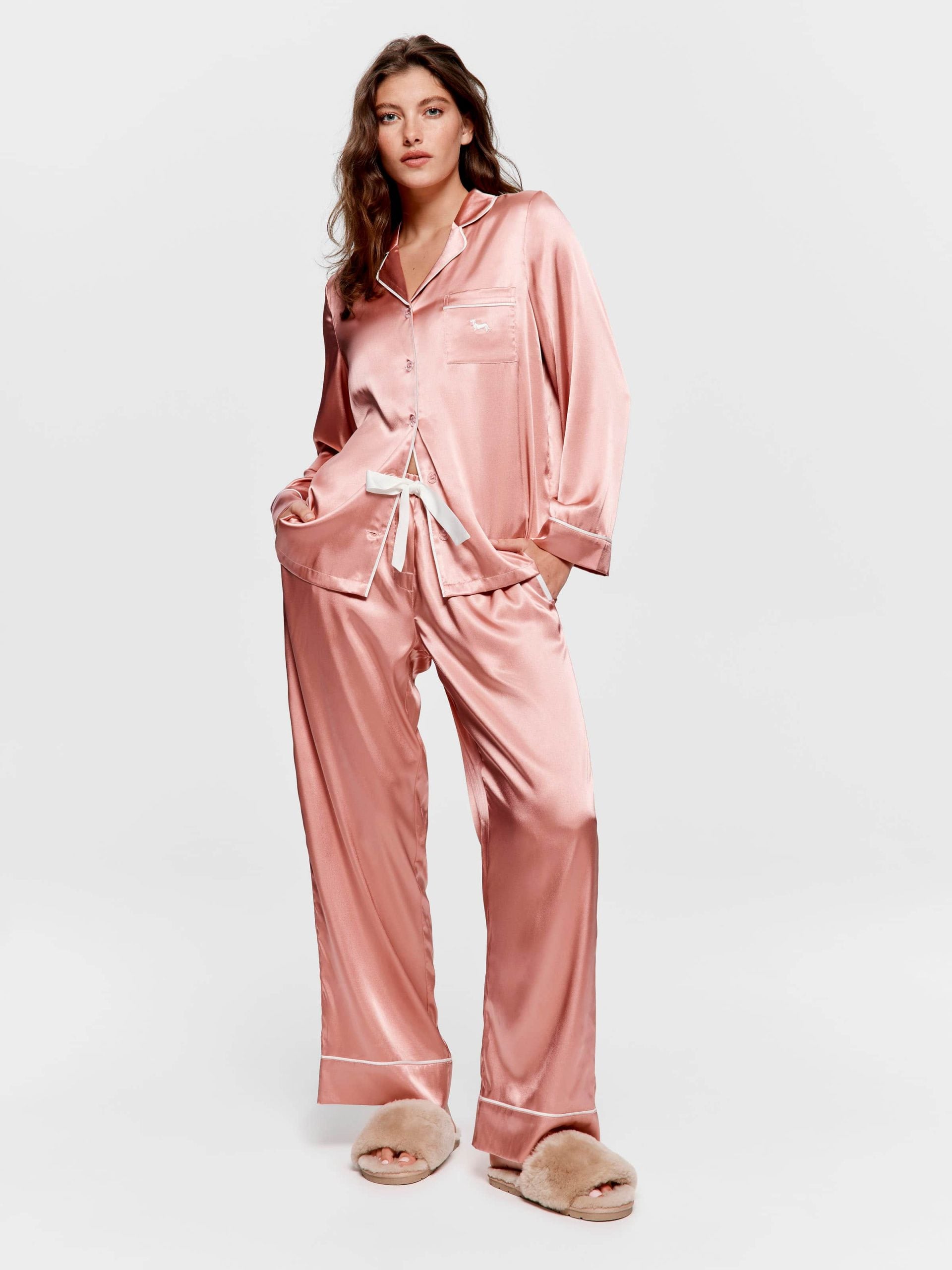 Rose Gold Satin Long Sleeve Pj Set rosegold image 0