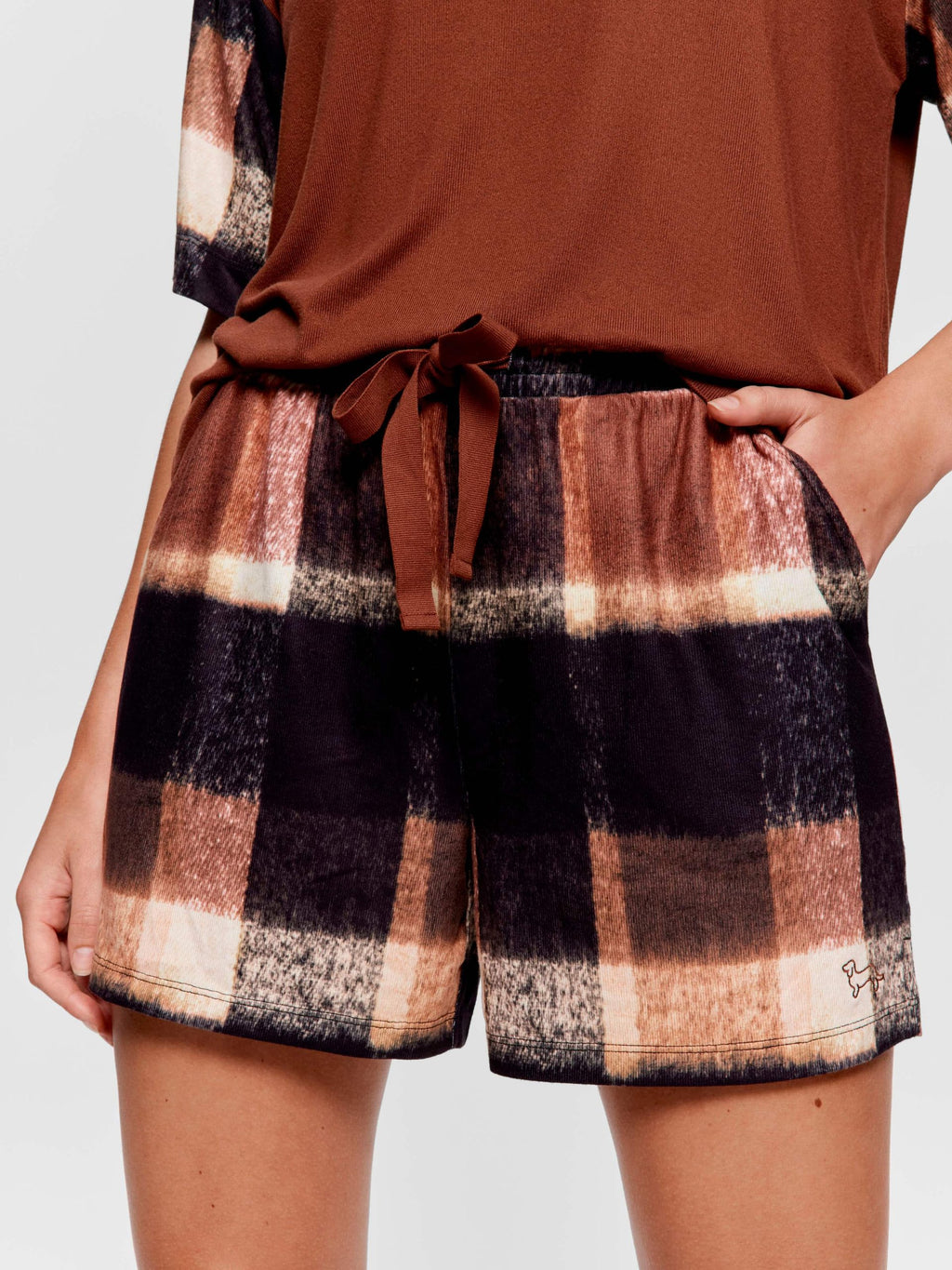 Brown Check Plush Long Short multi image 1